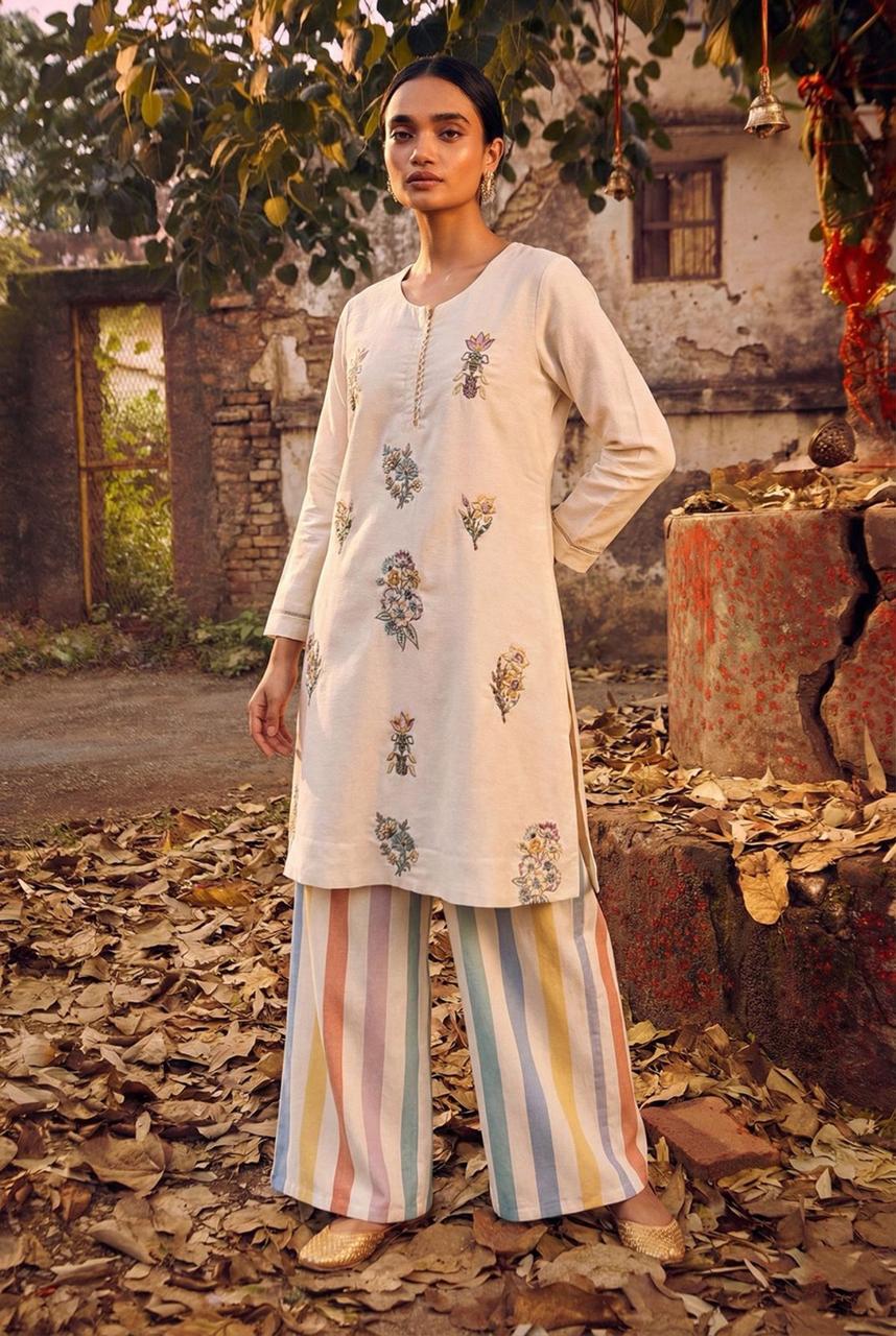 Ivory Bloom Embroidered Co-ord Set | HER-631