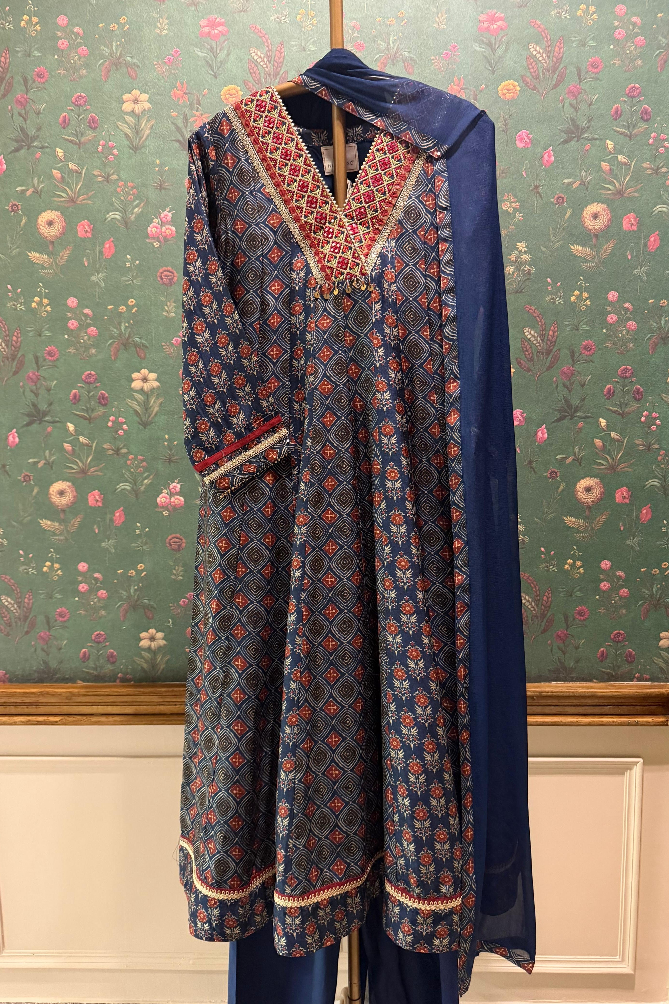 Raahi Blue Muslin A-Line Suit Set | HER-637 x Chetna Kapoor
