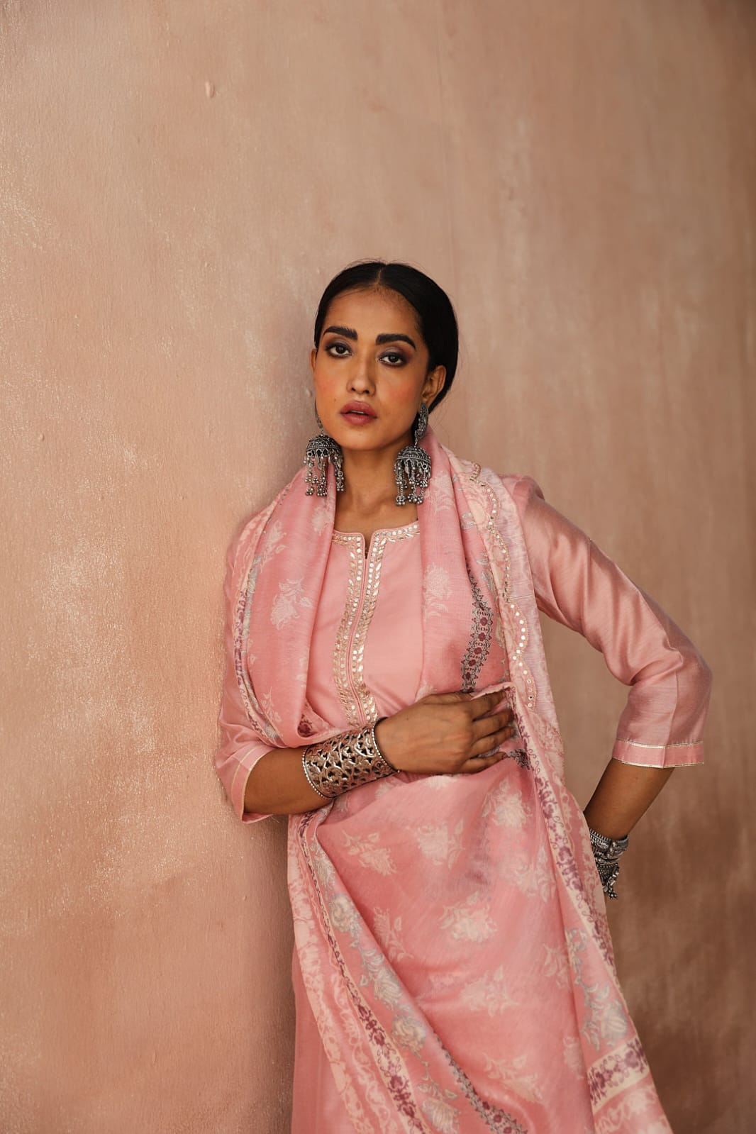 Pastel Pink Chanderi Suit Set | HER-252