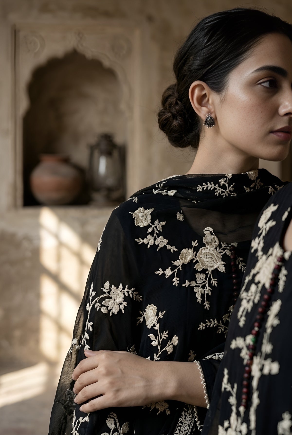 Black Floral Embroidered Georgette Suit Set