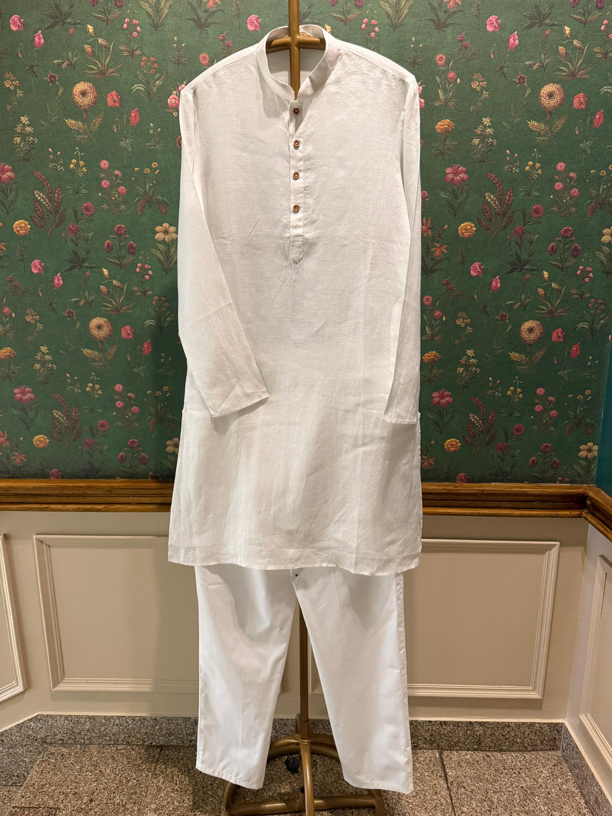 Men’s Pure Linen Kurta Pajama Set – Ivory White