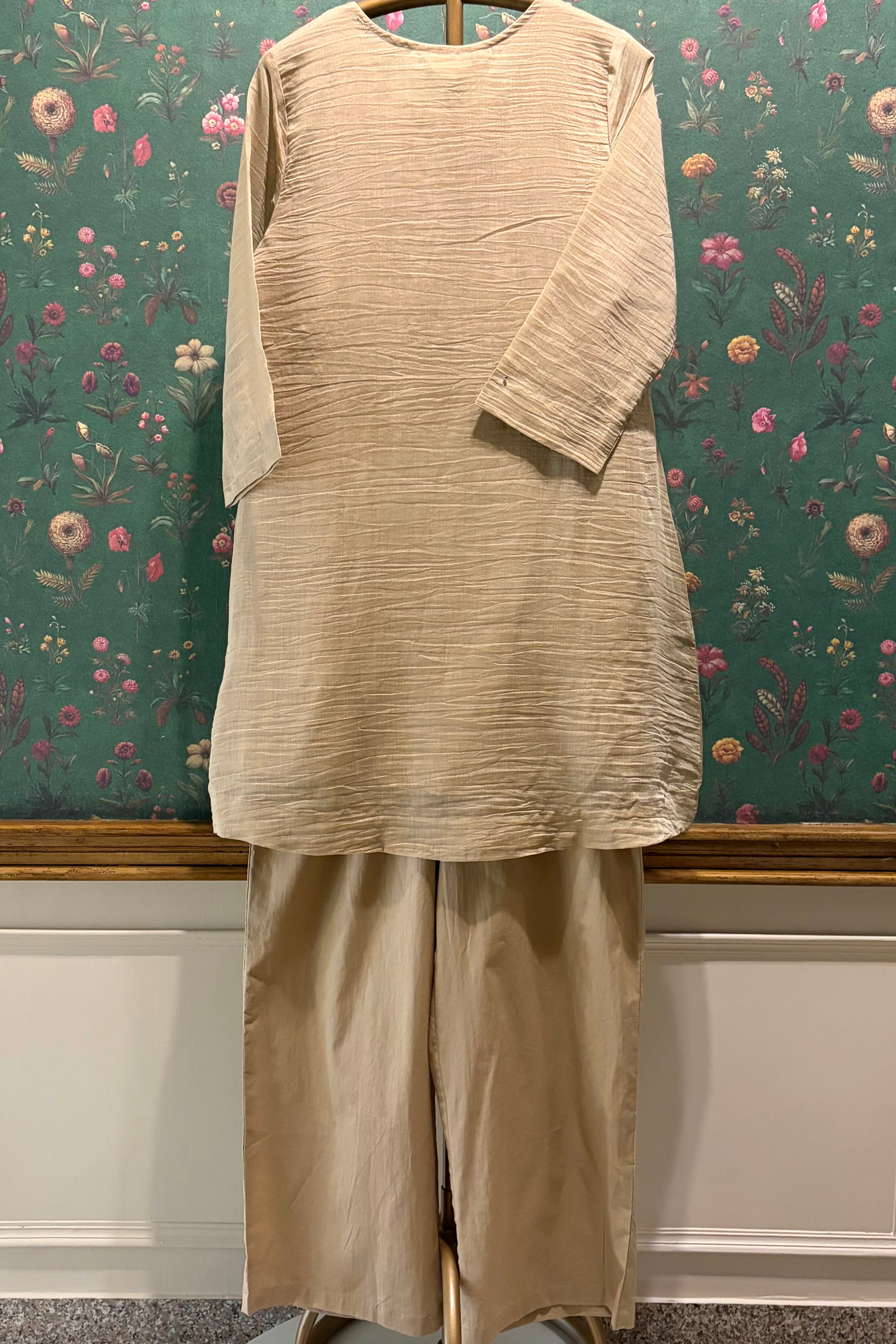 Blush Meadow Handcrafted Co-ord Set, Soft Beige | HER-623