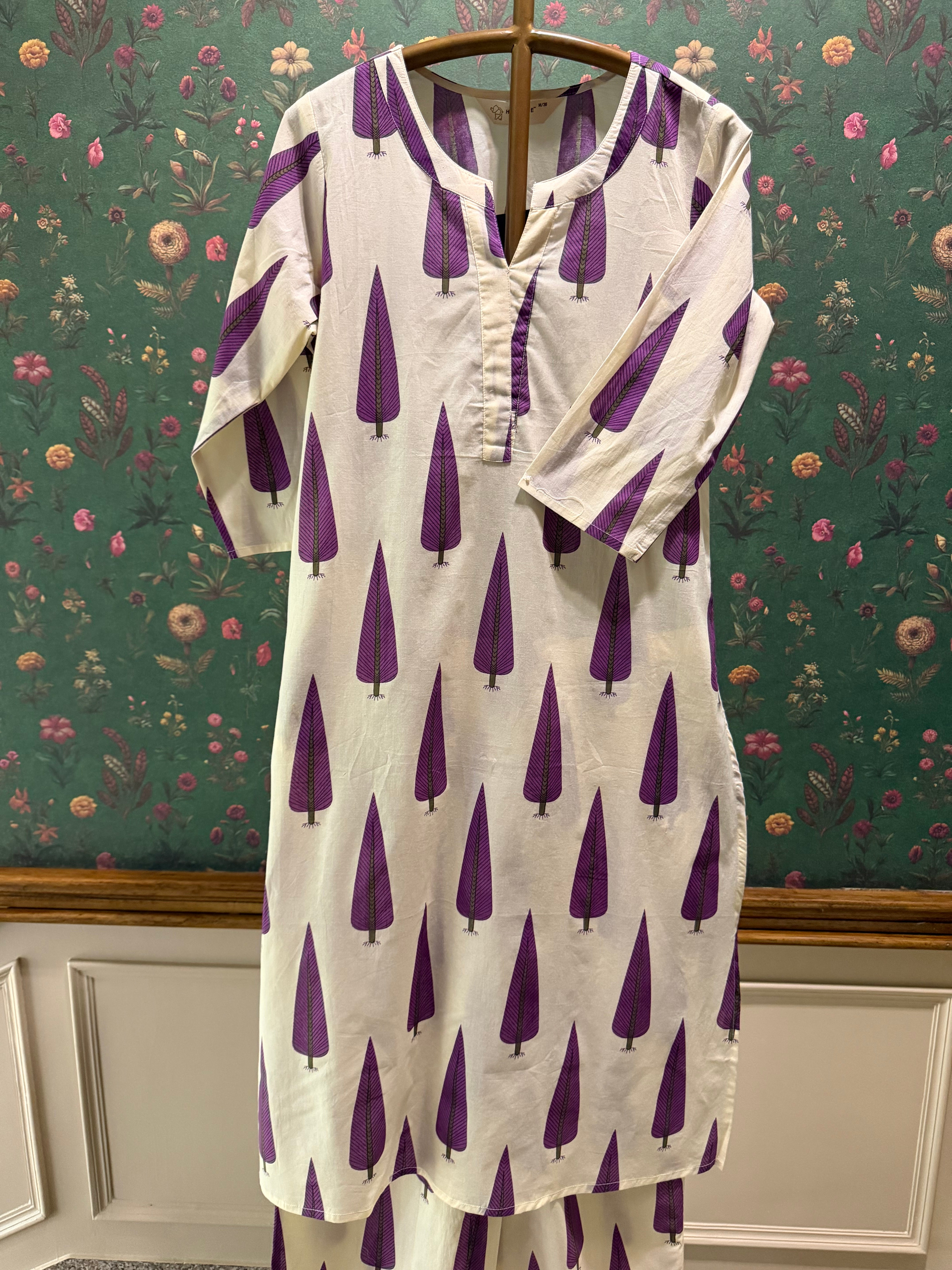 Purple Cotton Printed Kurta Set | HER-711