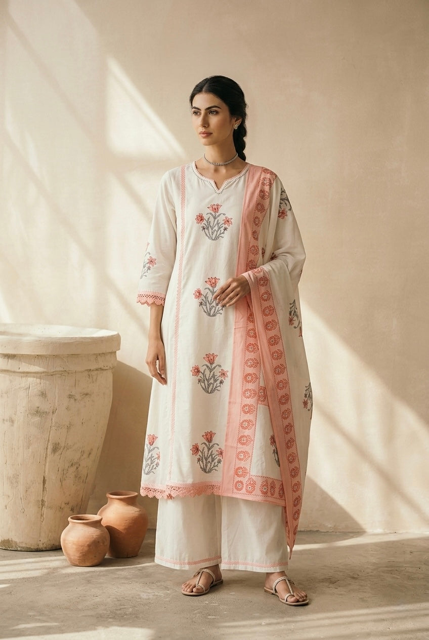 Peach and Ivory A-Line Suit Set | HER-761