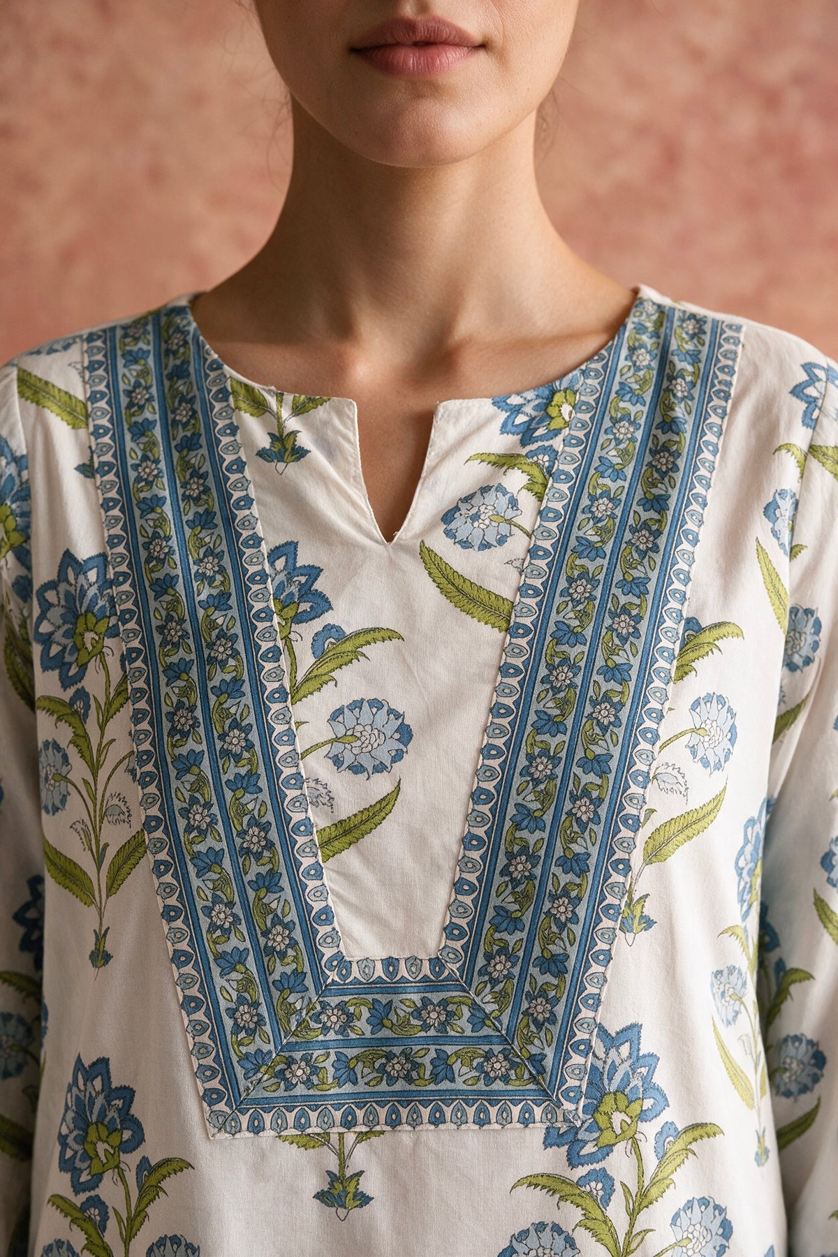 Blue Floral Cotton Printed Farshi Salwar Suit Set