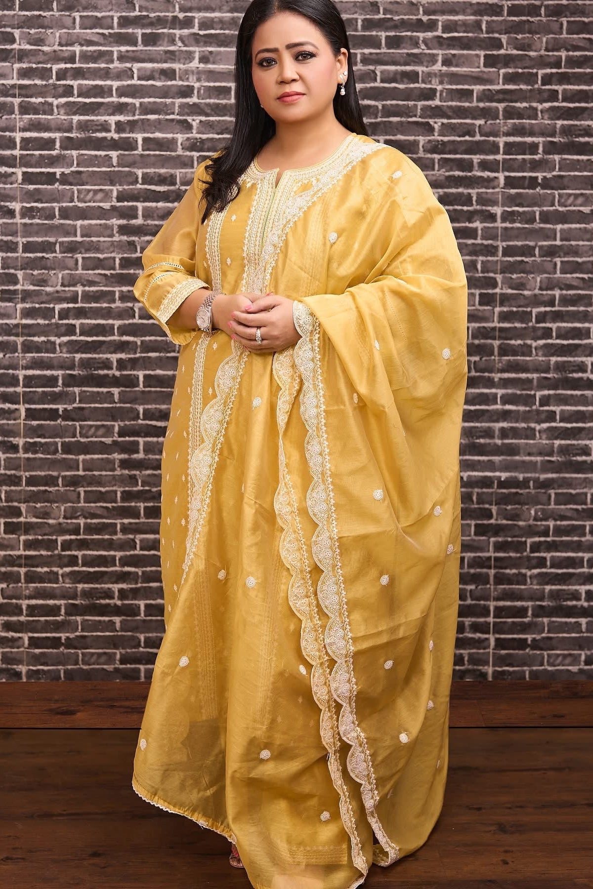 Zariya Yellow Embroidered Chanderi Suit Set | HER-388