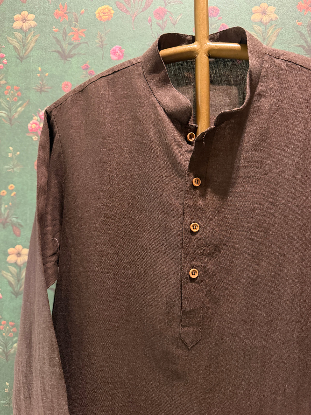 Men’s Pure Linen Kurta Pajama Set - Dark Chocolate Brown