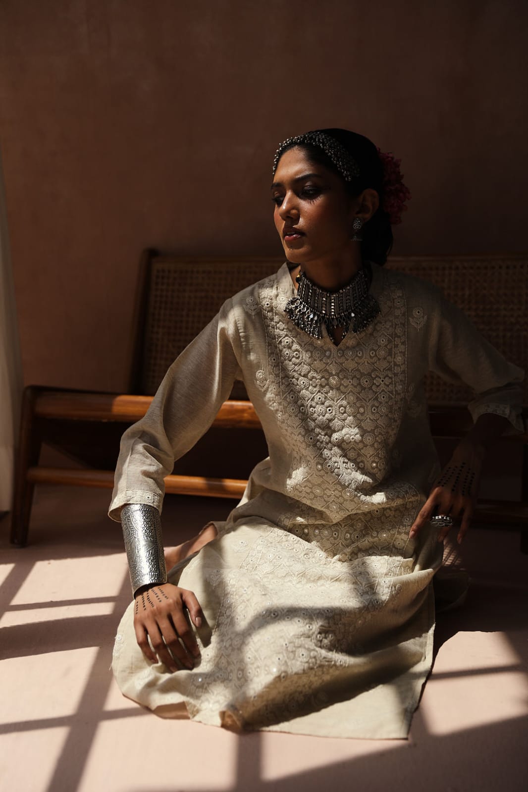 Ivory Chikankari Suit Set (with Pants)