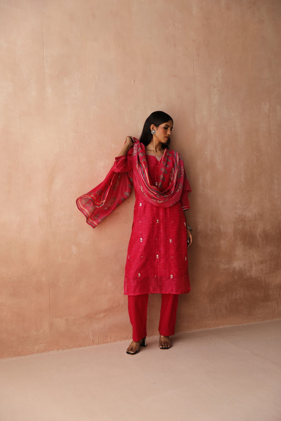 Pink Chanderi Suit Set