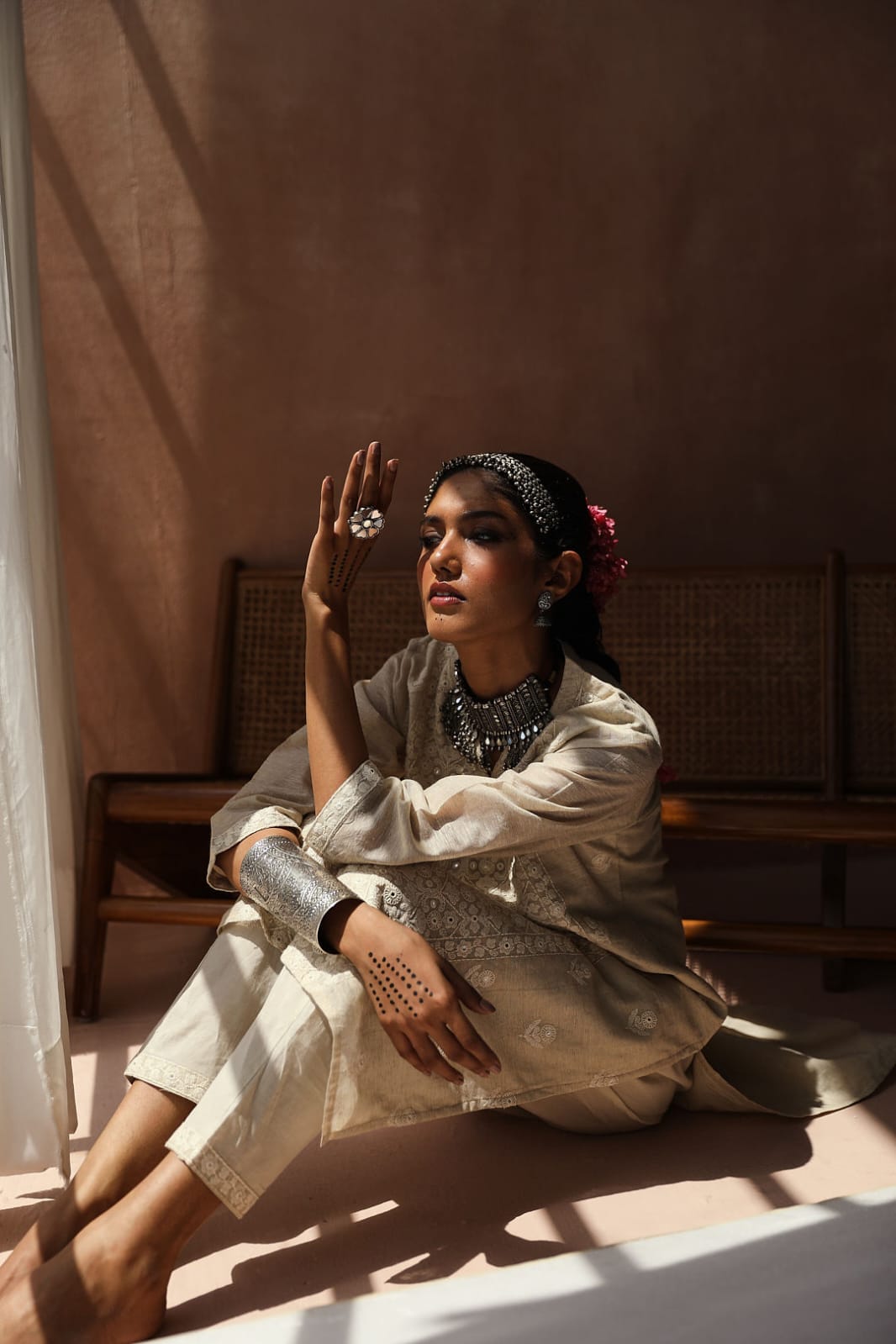 Ivory Chikankari Suit Set (with Pants)