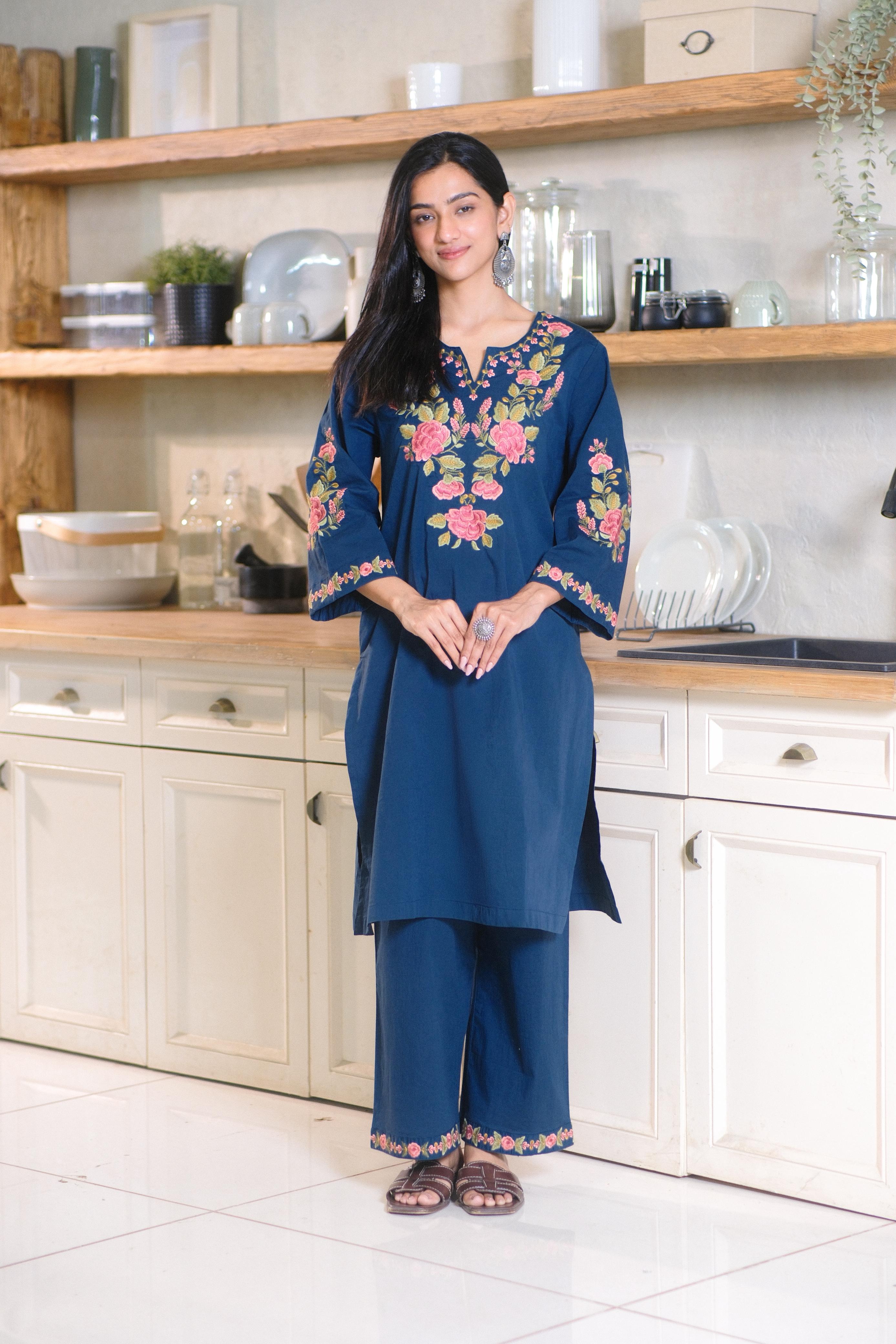 Teal Blue Embroidered Kurta Set | HER-721 x Prachi