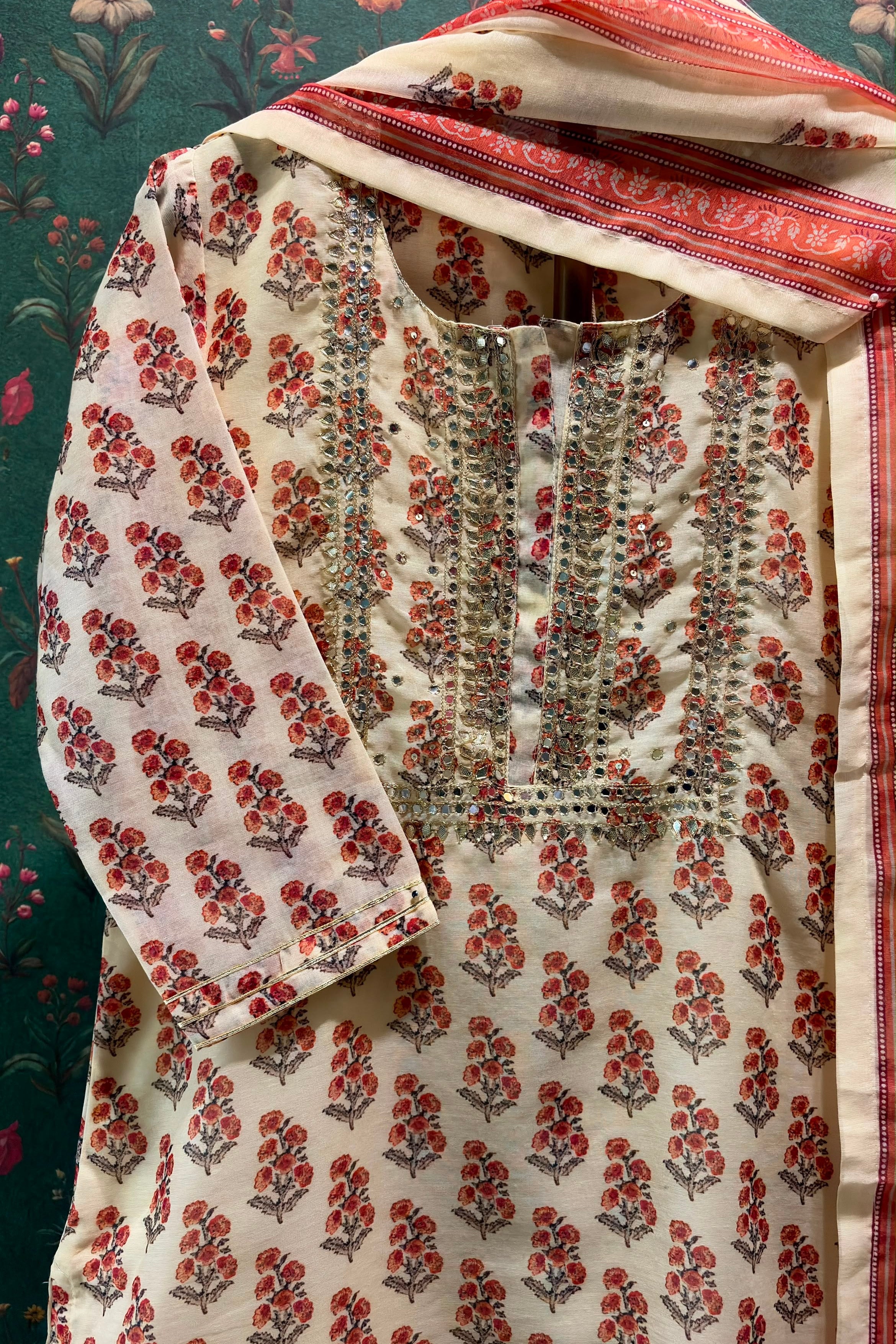 Gulmohar Ivory Chanderi Suit Set | HER-213