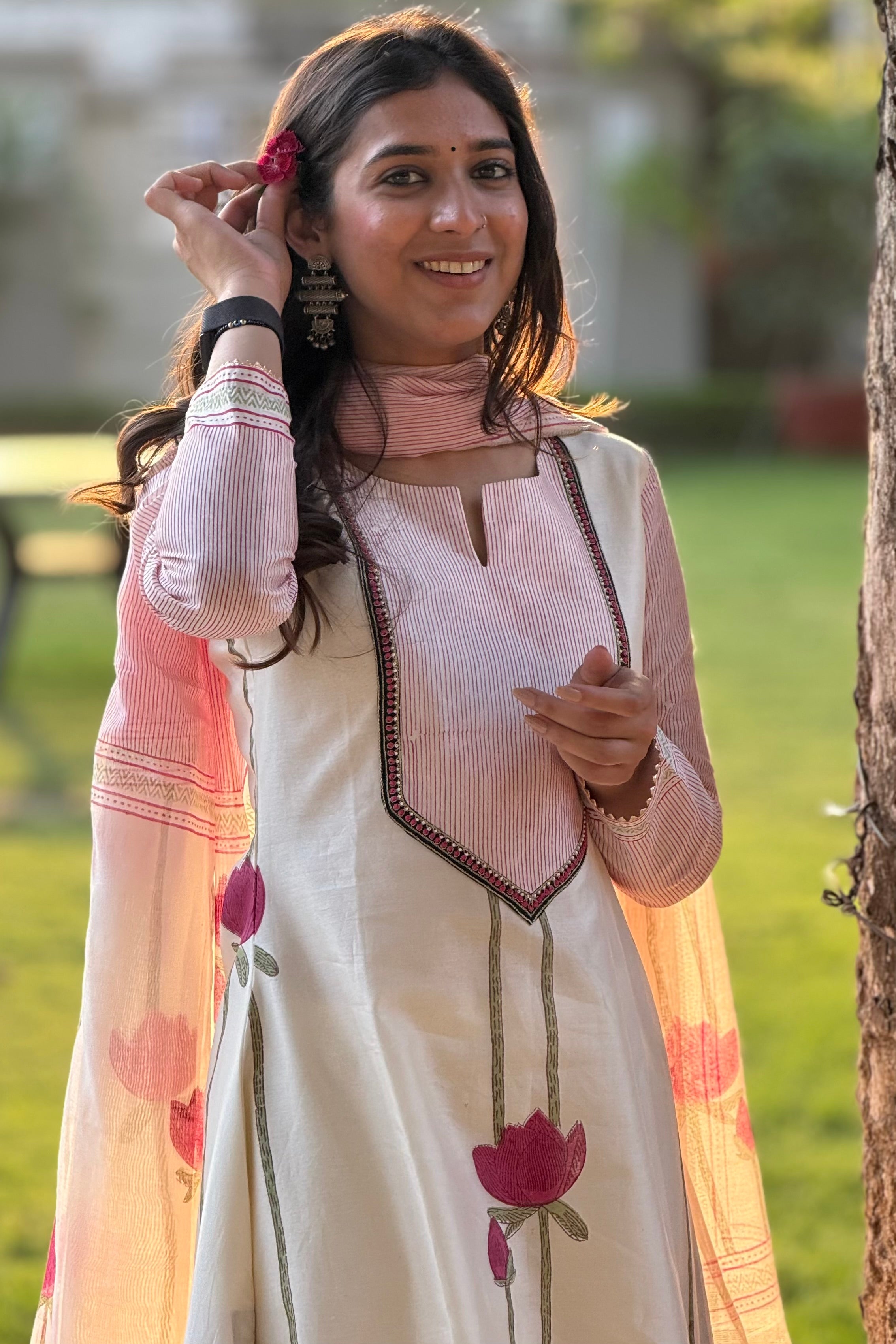 Ivory Lotus Pure Chanderi A-Line Suit Set