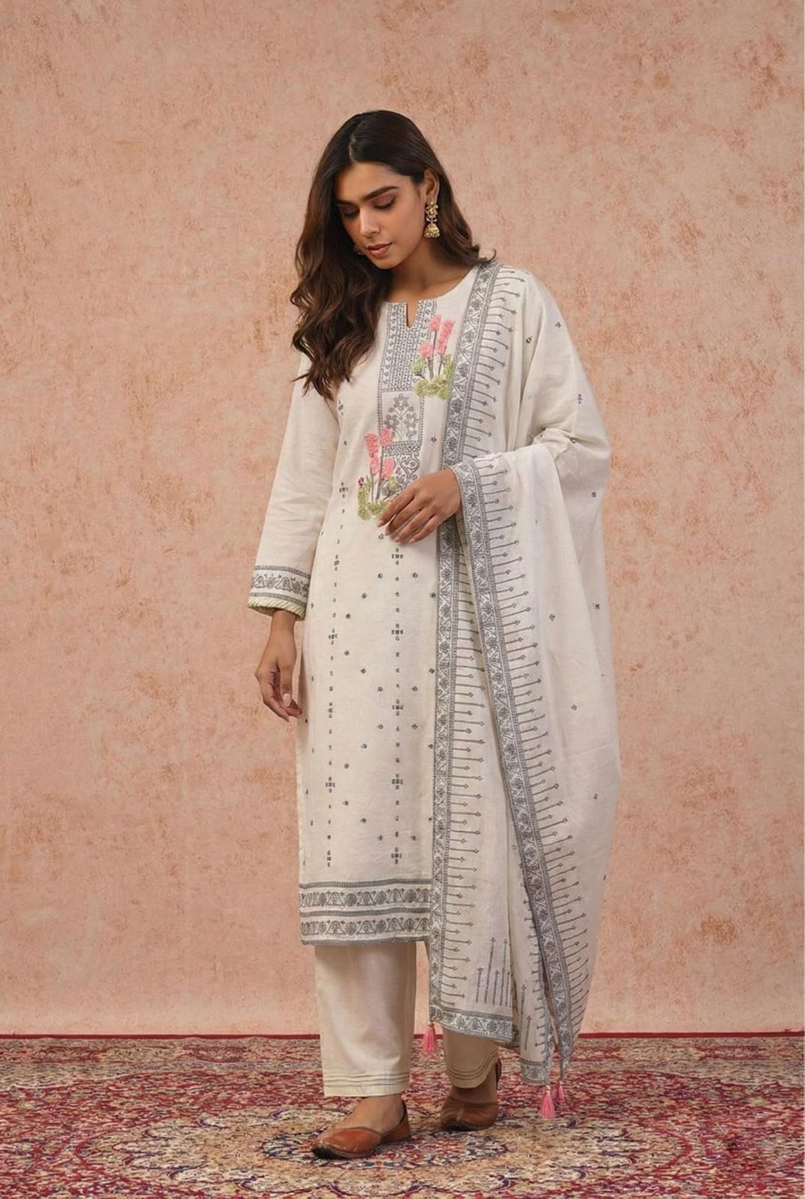 Inaaya Off-White Cotton Suit Set | HER-548