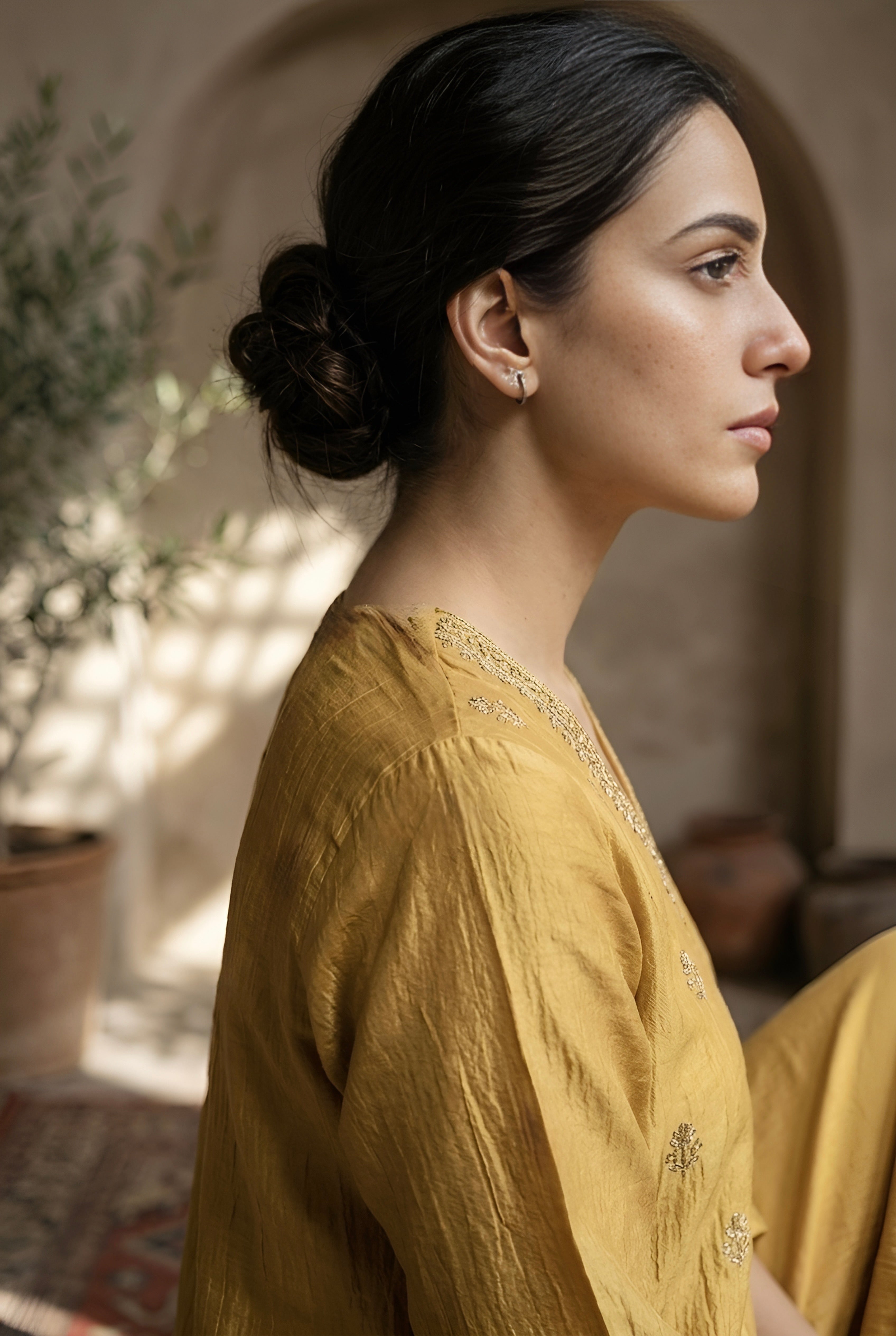 Mustard Yellow Mul-Chanderi Kurta Set