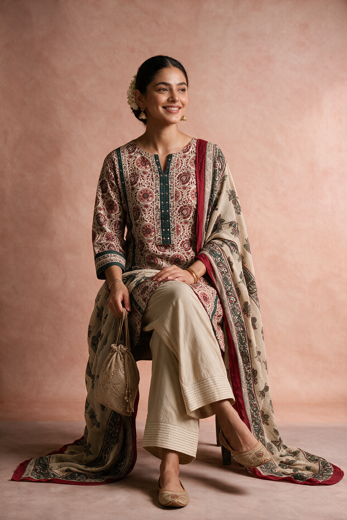 Maroon & Ivory Farshi Salwar Set