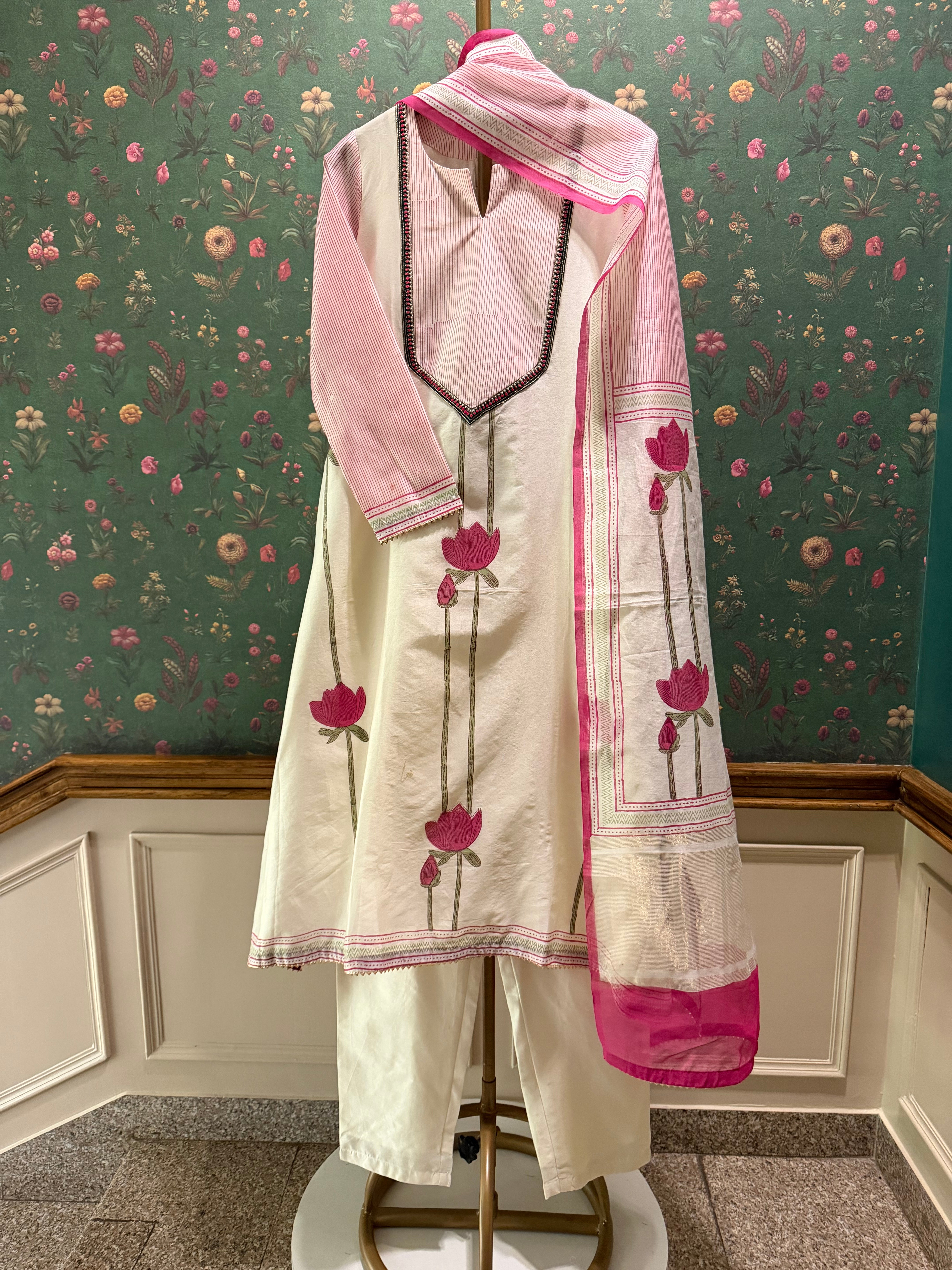 Ivory Lotus Pure Chanderi Suit Set