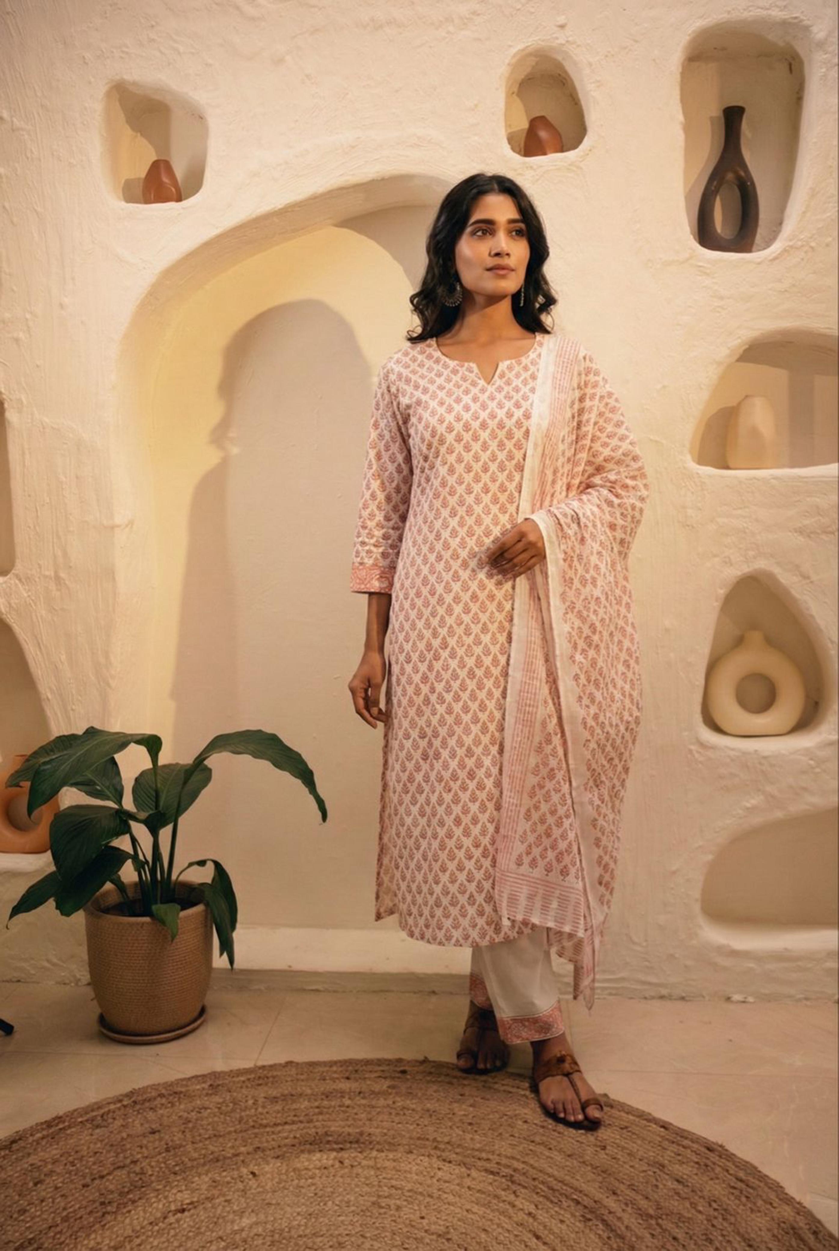 Pink Straight Fit Cotton Suit Set | HER-468