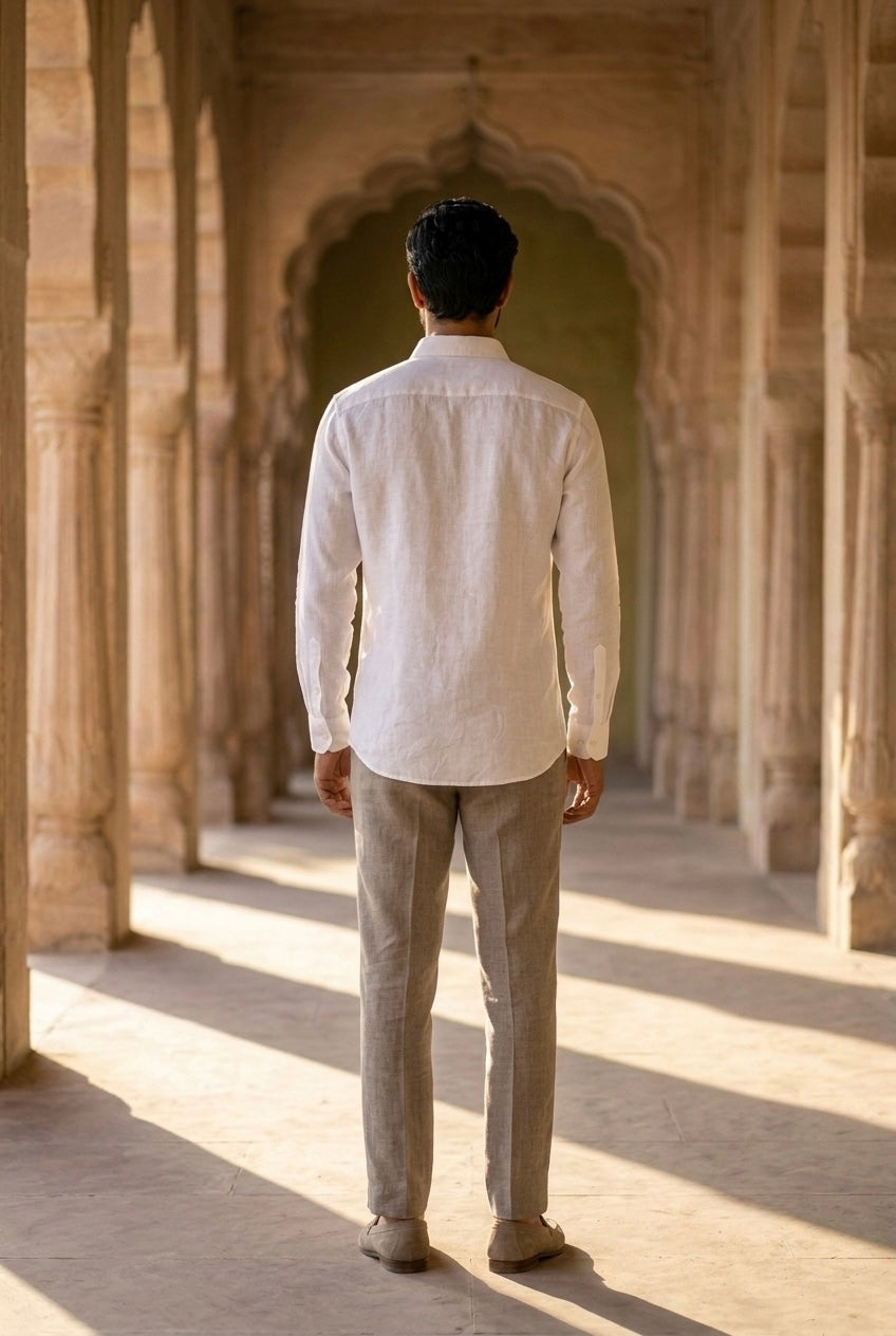 Men’s Ivory White Pure Linen Full Sleeves Shirt