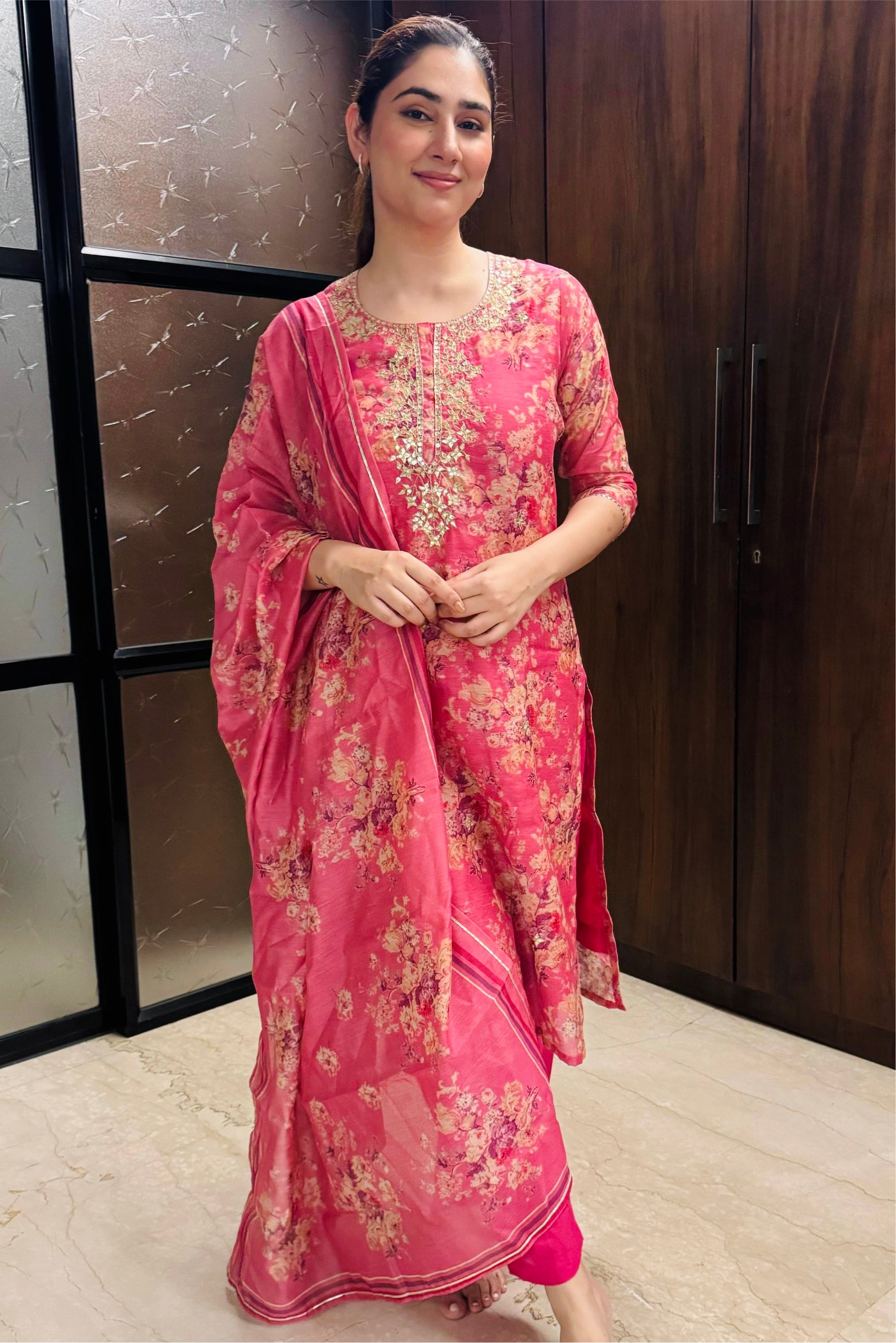 Heer Gulabi Pink Chanderi Suit Set | HER-255