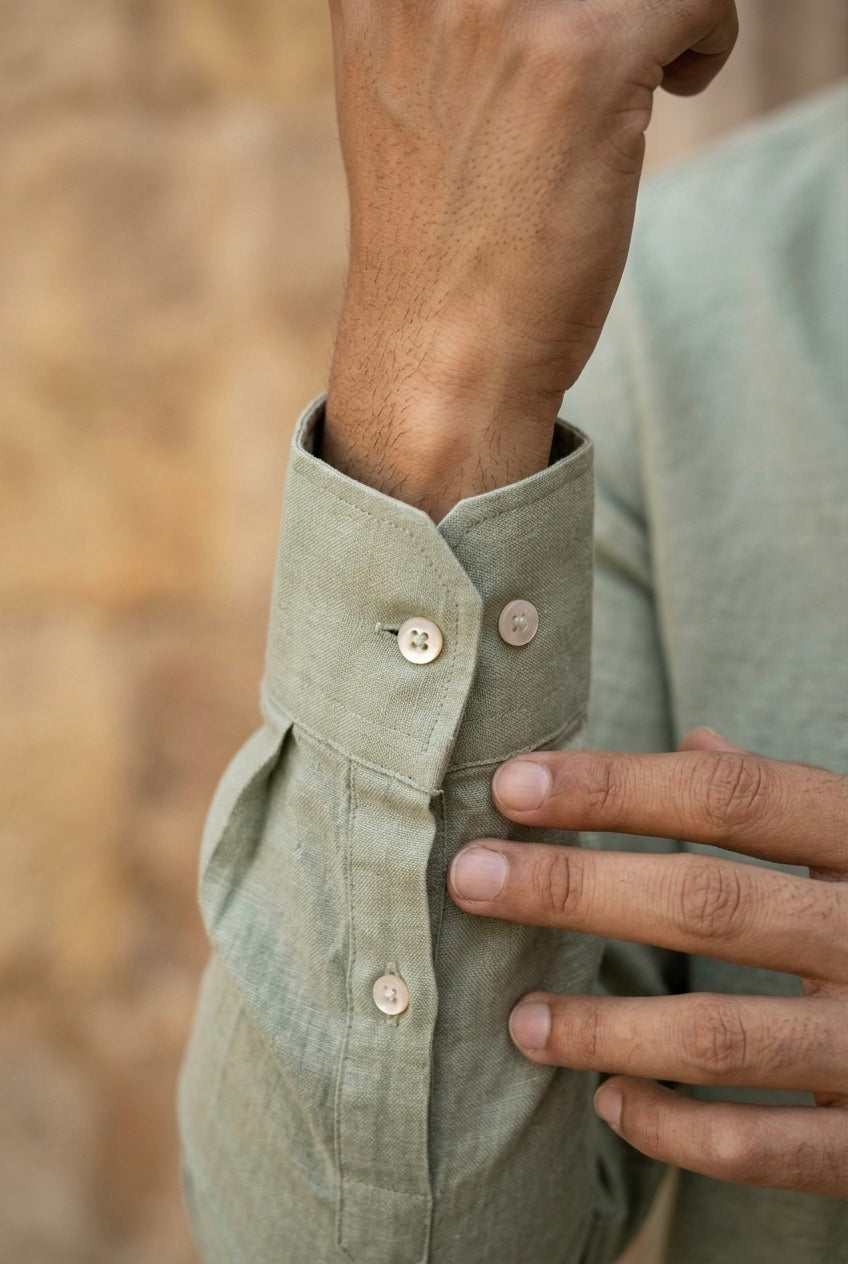 Men’s Sage Green Pure Linen Full Sleeves Shirt