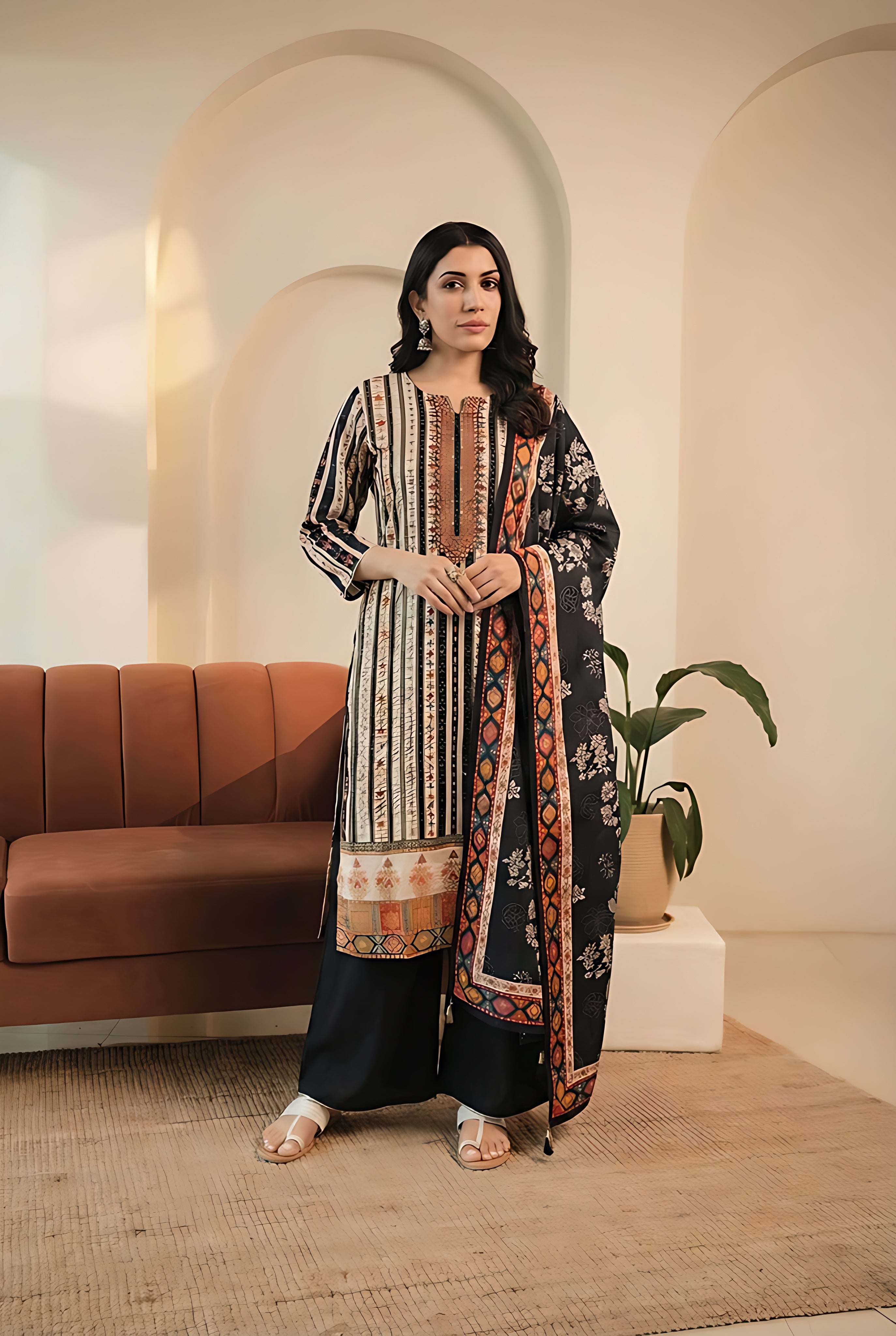 Rangriti Black Dola Jacquard Suit Set | HER-549