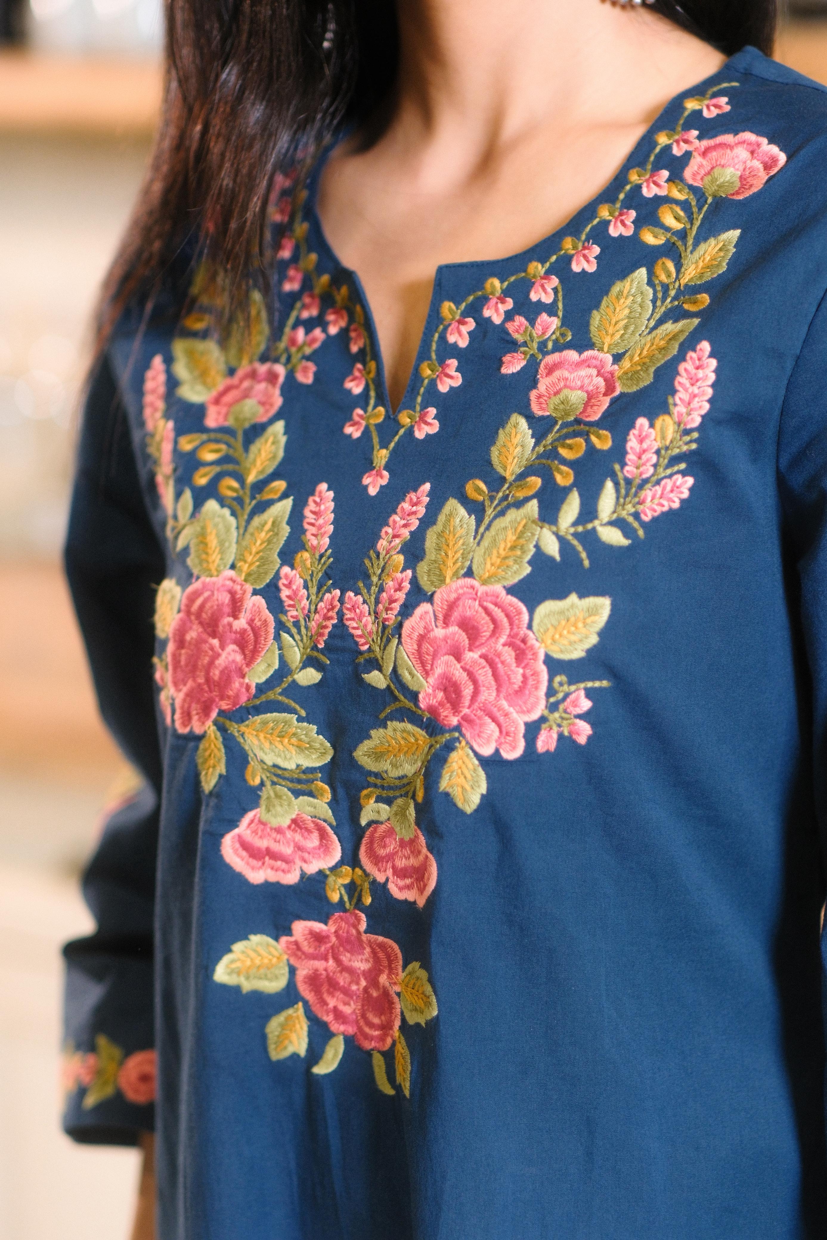 Teal Blue Embroidered Kurta Set | HER-721 x Prachi