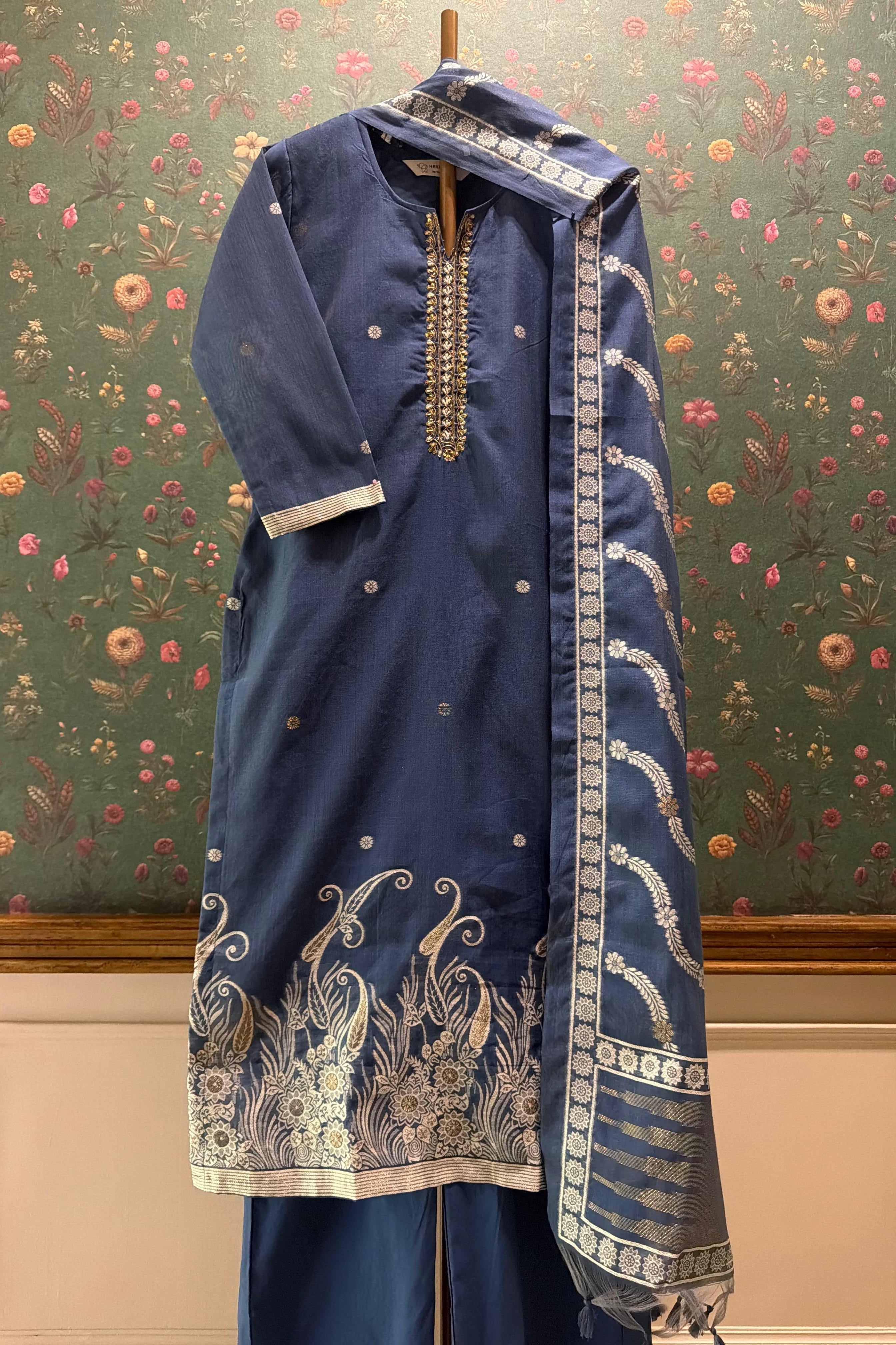 Blue Chanderi Suit Set | HER-618