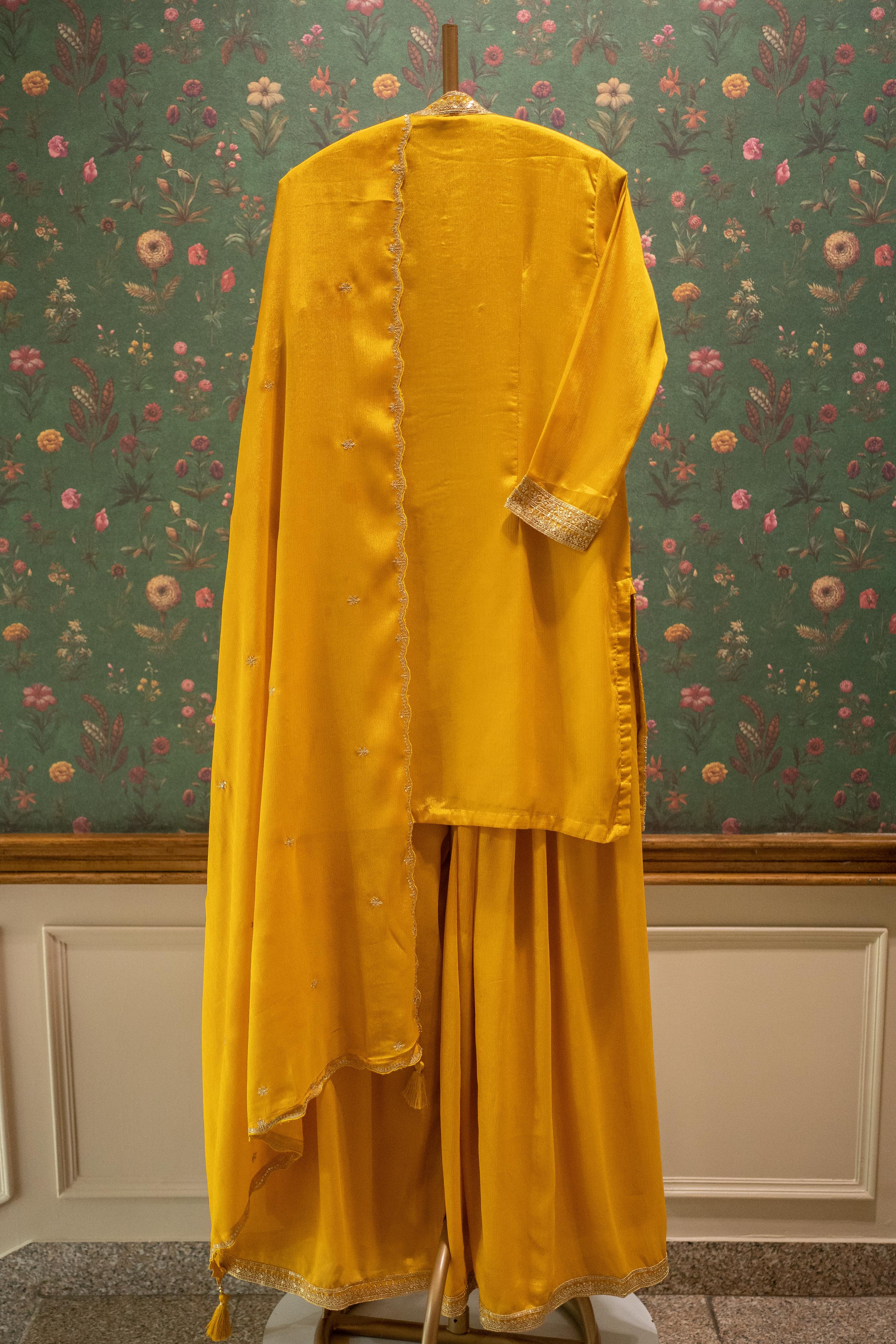 Heritage Mustard Yellow Banarasi Embroidered Suit Set | HER-563 YELLOW