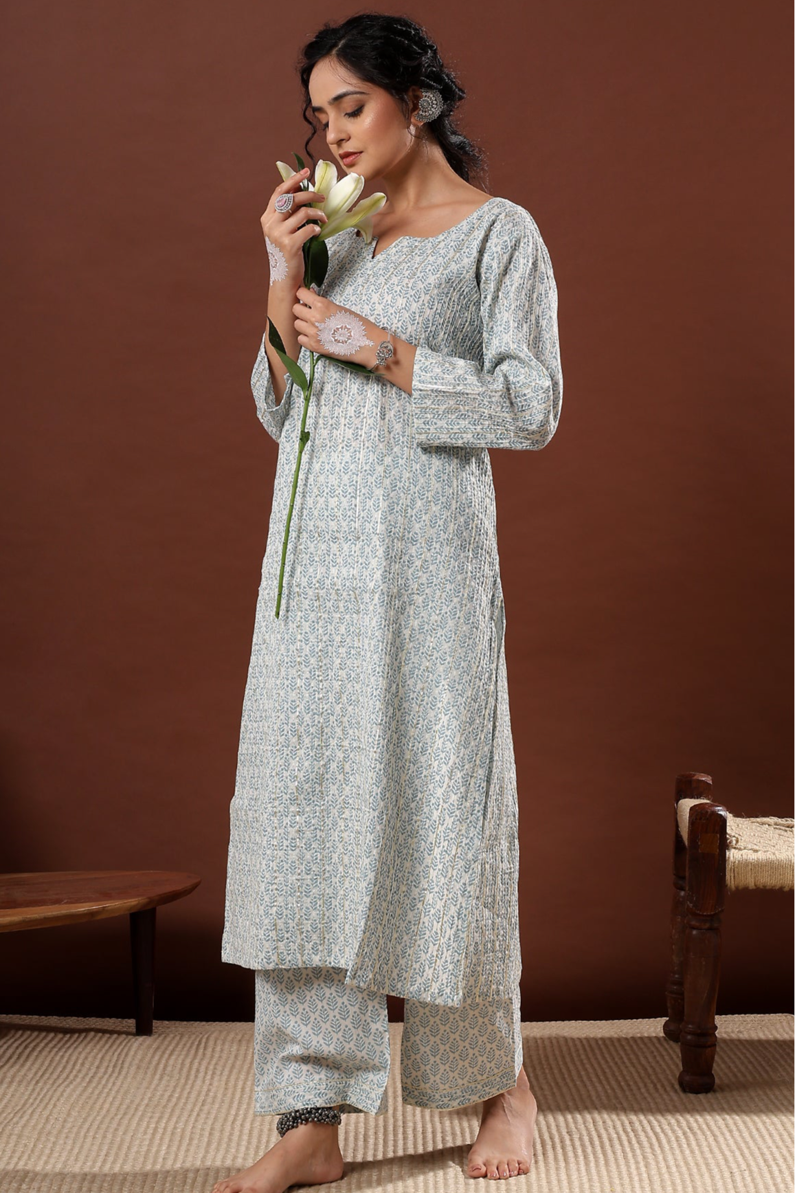 Saaz Blue Printed Cotton Co-ord Set | HER-506 BLUE