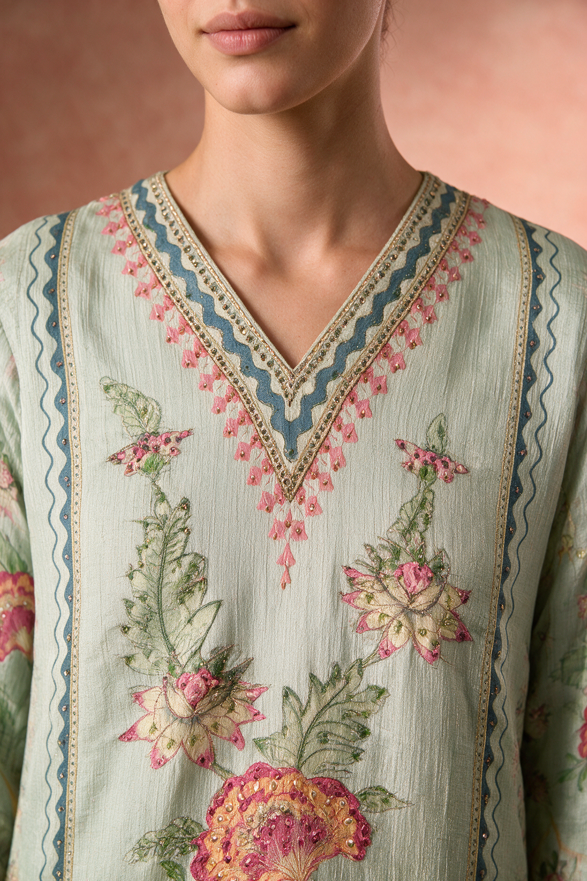 Sage Green Floral Tissue Suit Set