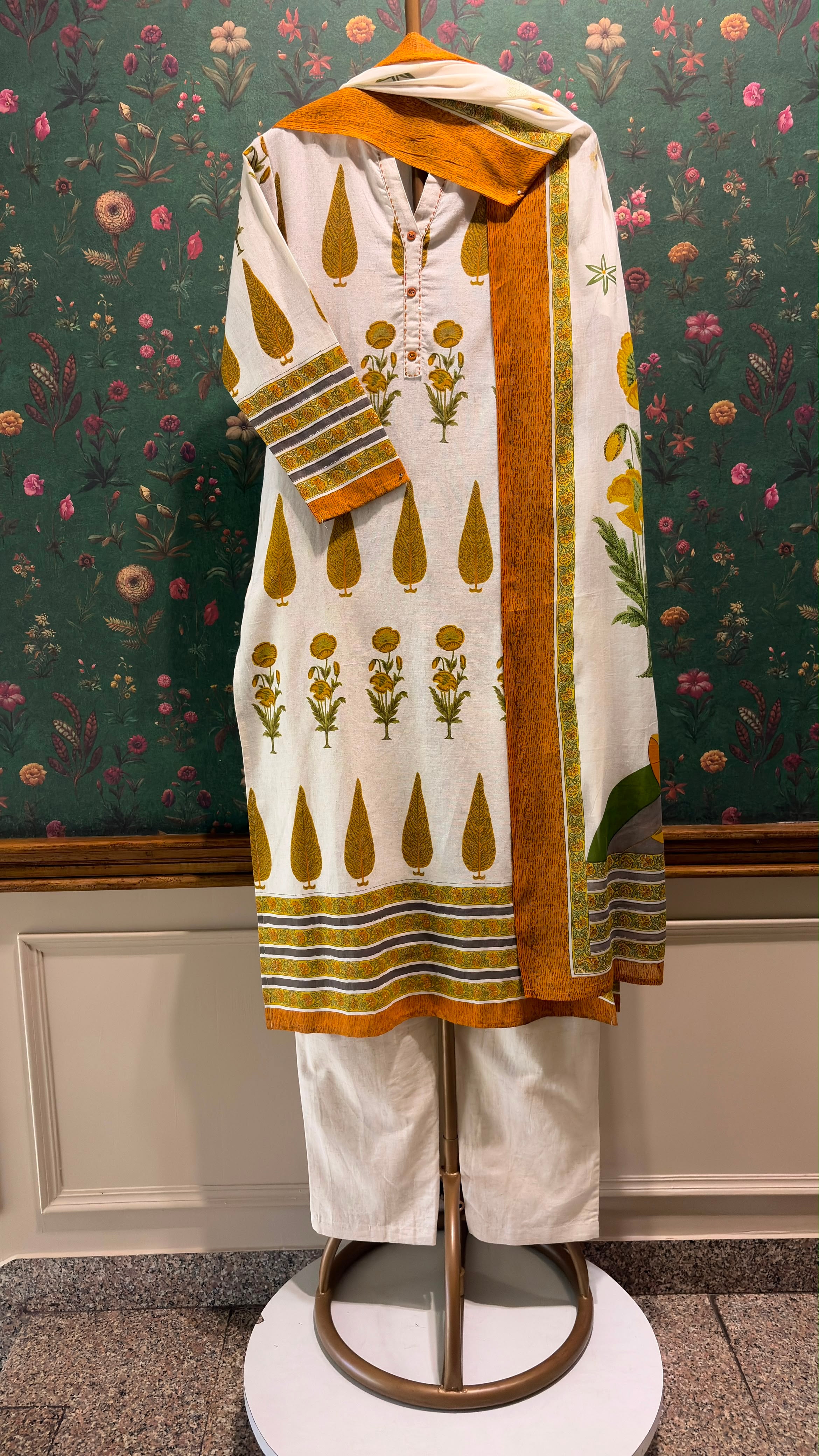 Marigold Mustard Yellow Printed Cotton Suit Set | HER-390