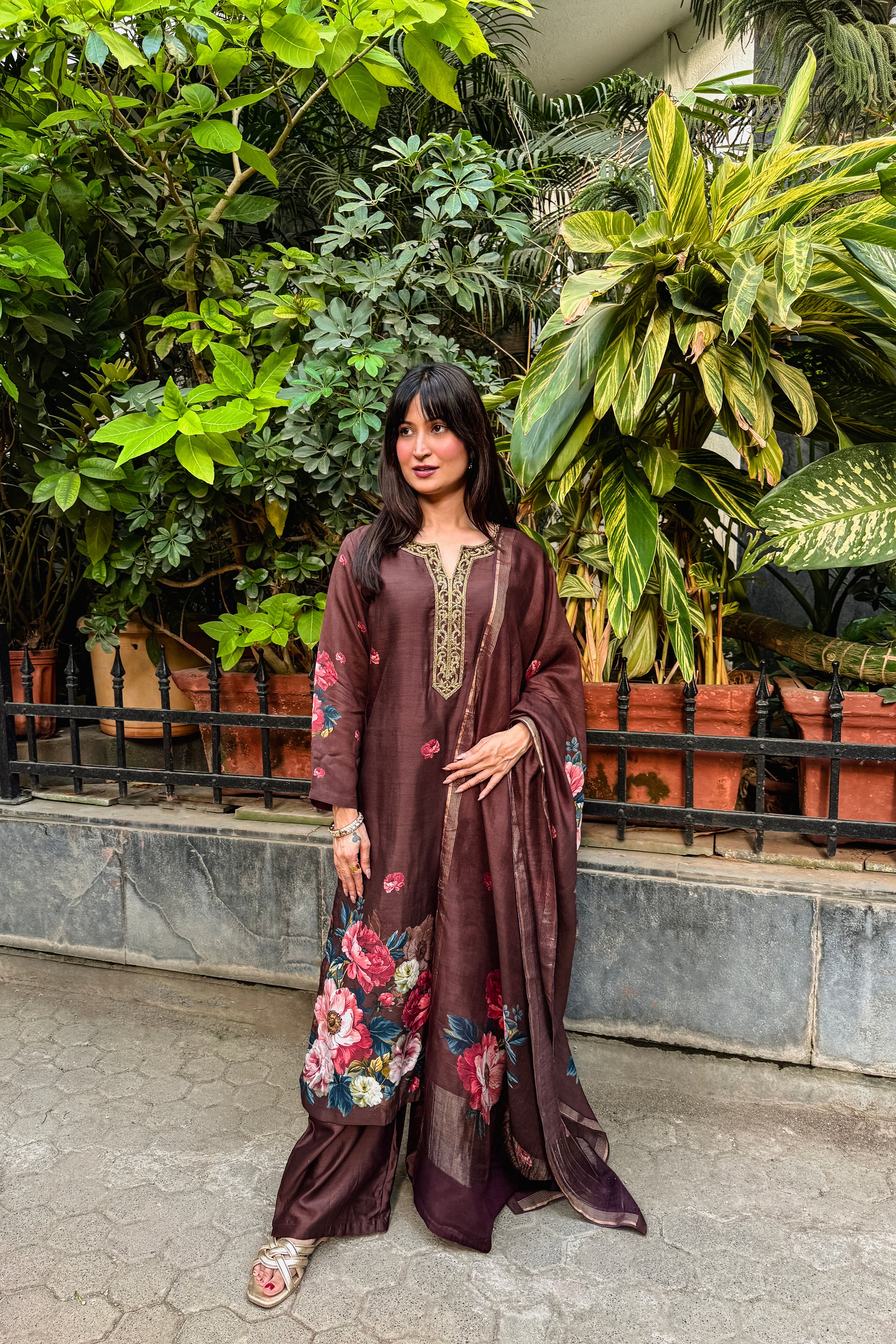 Noorbagh Deep Cocoa Brown Chanderi Suit Set x Noorin Sha | HER-603