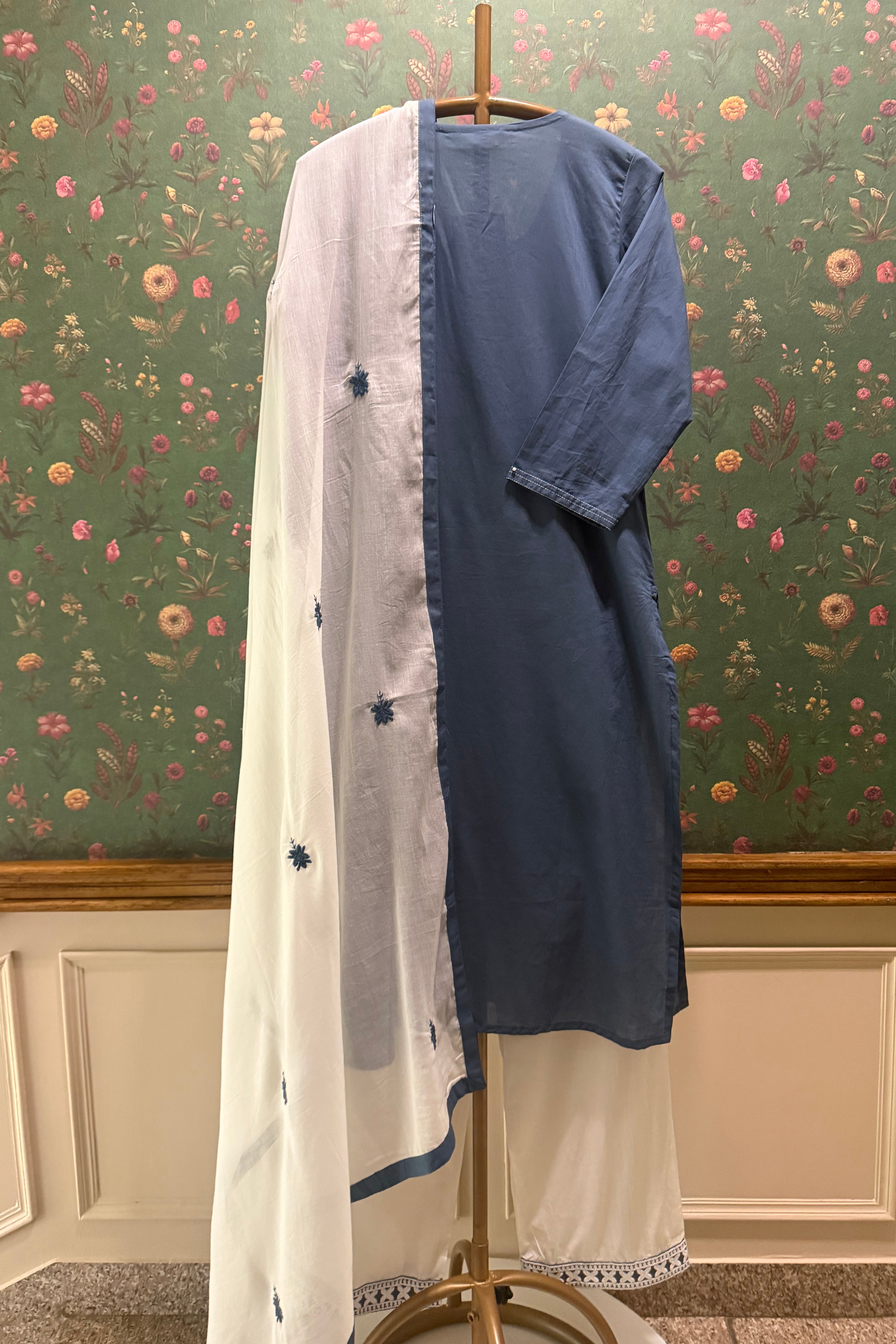 Slate Blue Chikankari Suit Set | HER-703