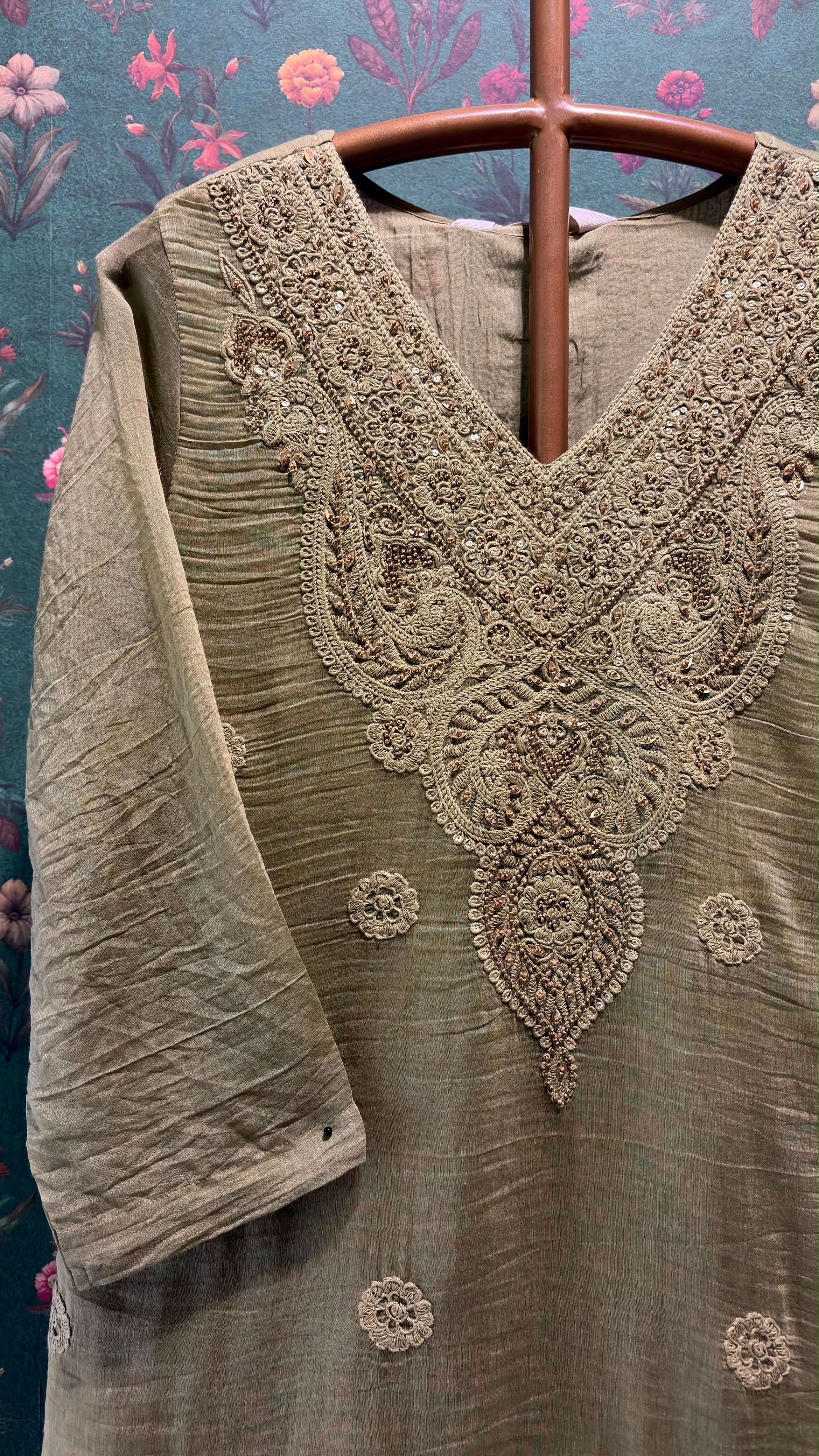 Sage Green Mul-Chanderi Kurta Set