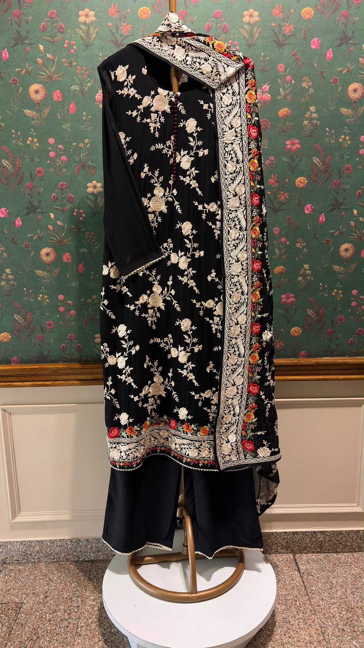 Black Floral Embroidered Georgette Suit Set