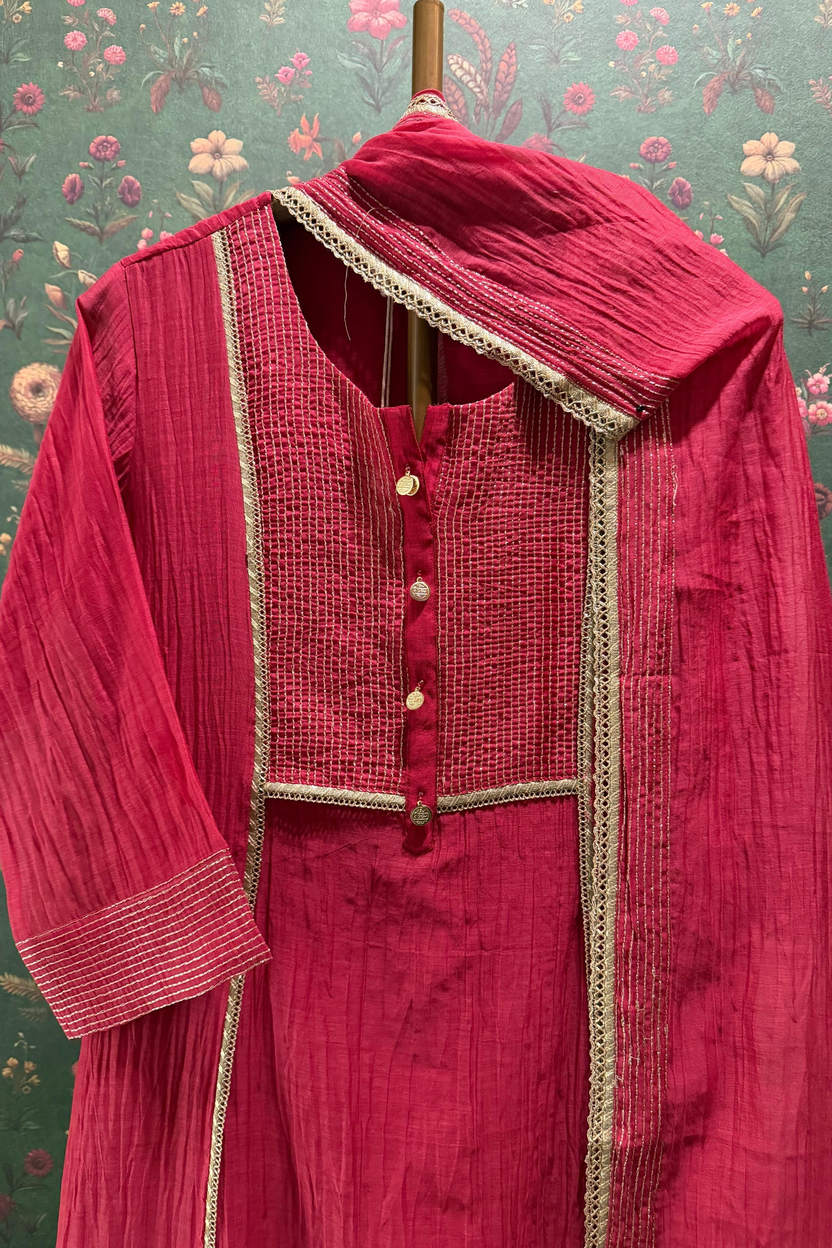 Meher Handcrafted Mul Chanderi A-Line Suit Set | HER-621