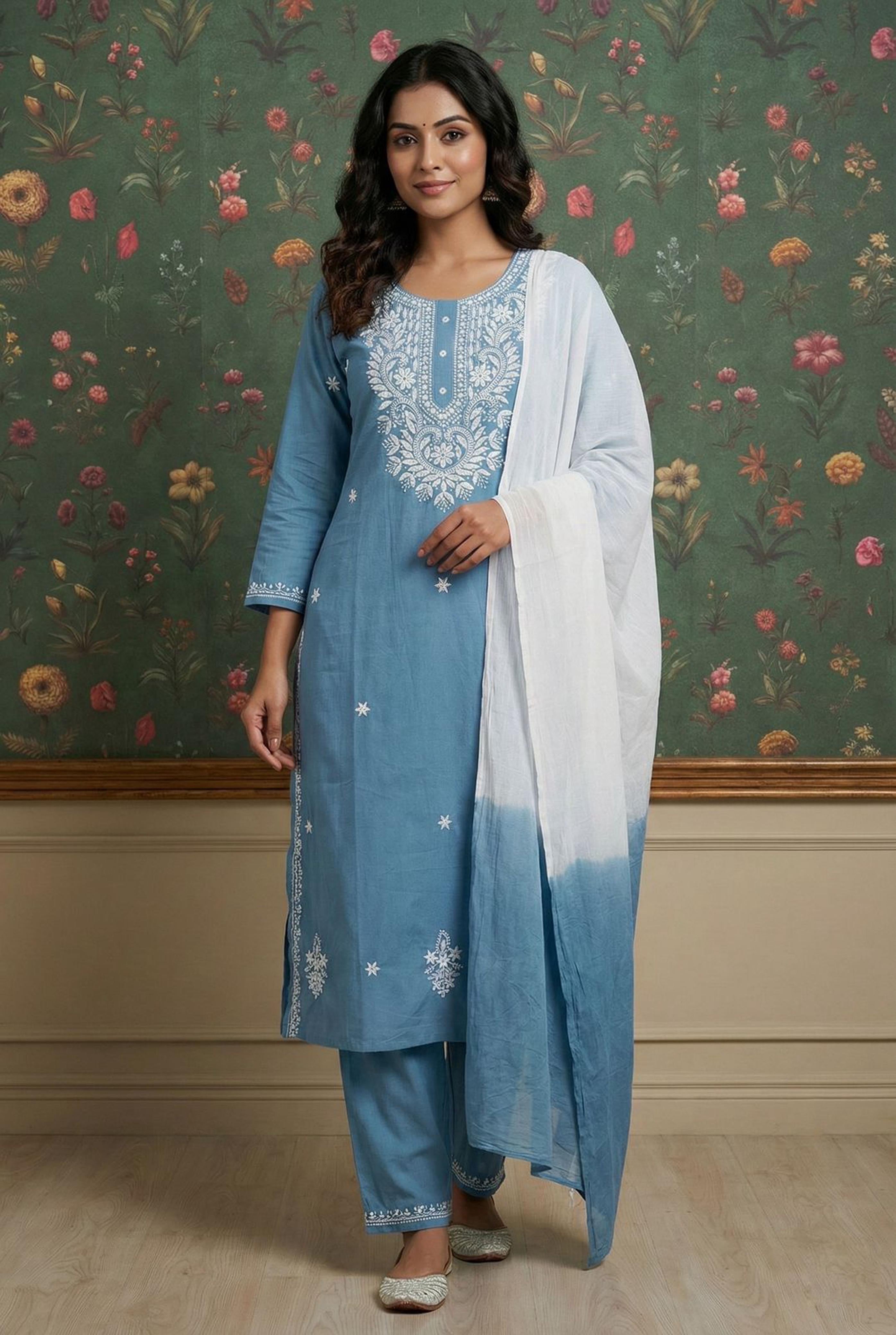 Blue Chikankari Suit Set | HER-522