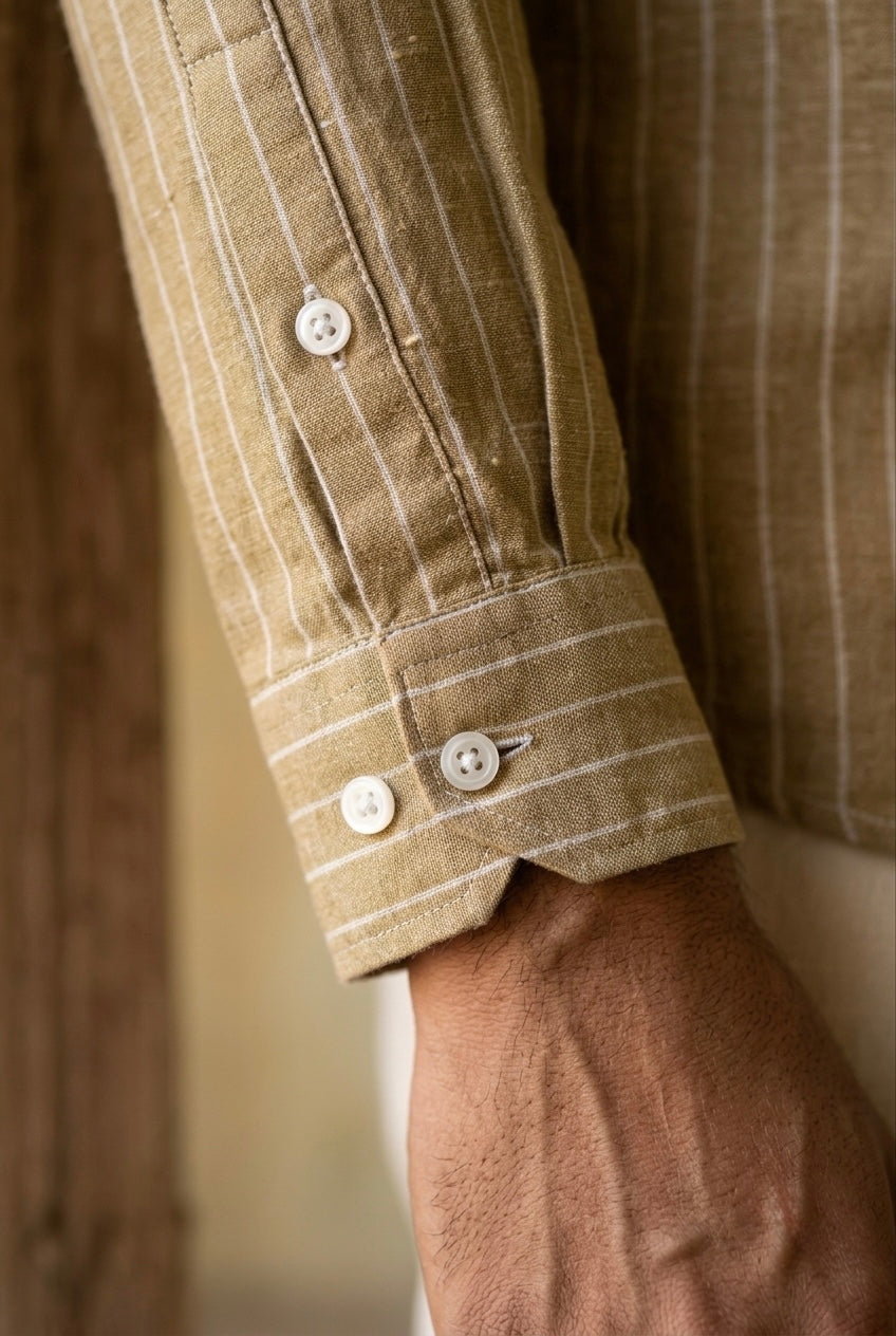 Tan Stripe Men’s Pure Linen Full Sleeves Shirt