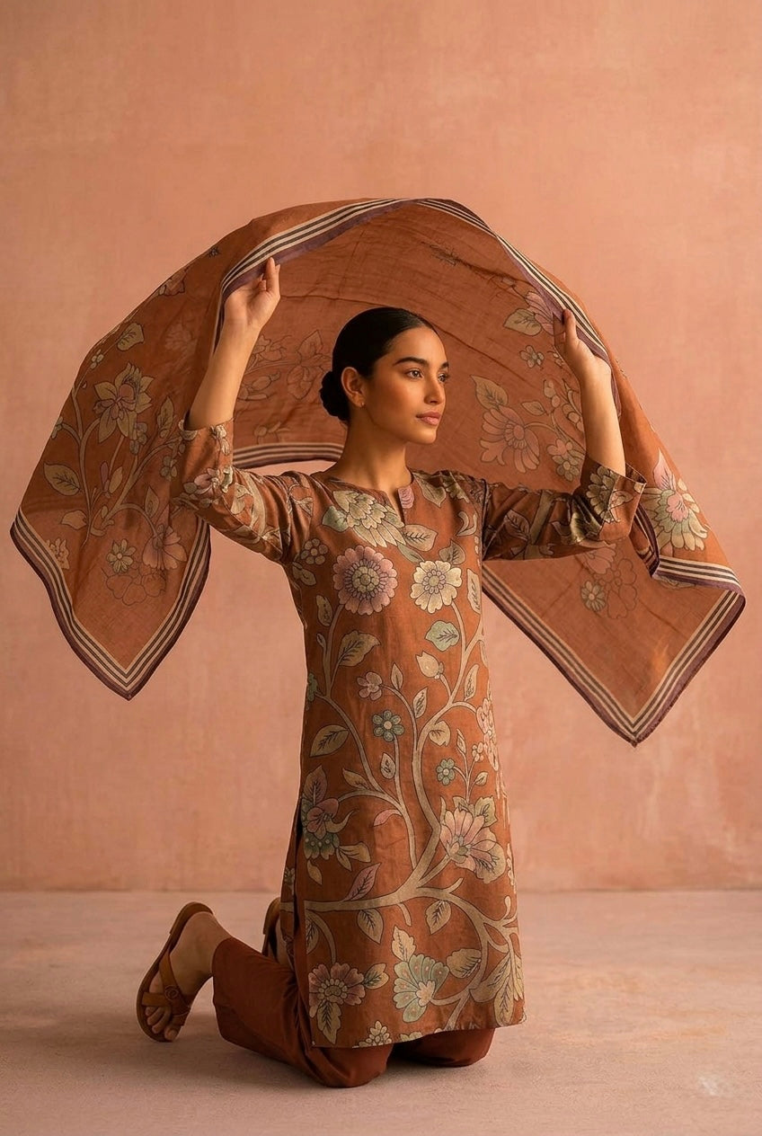 Rust Orange Terracotta Cotton Suit Set | HER-699