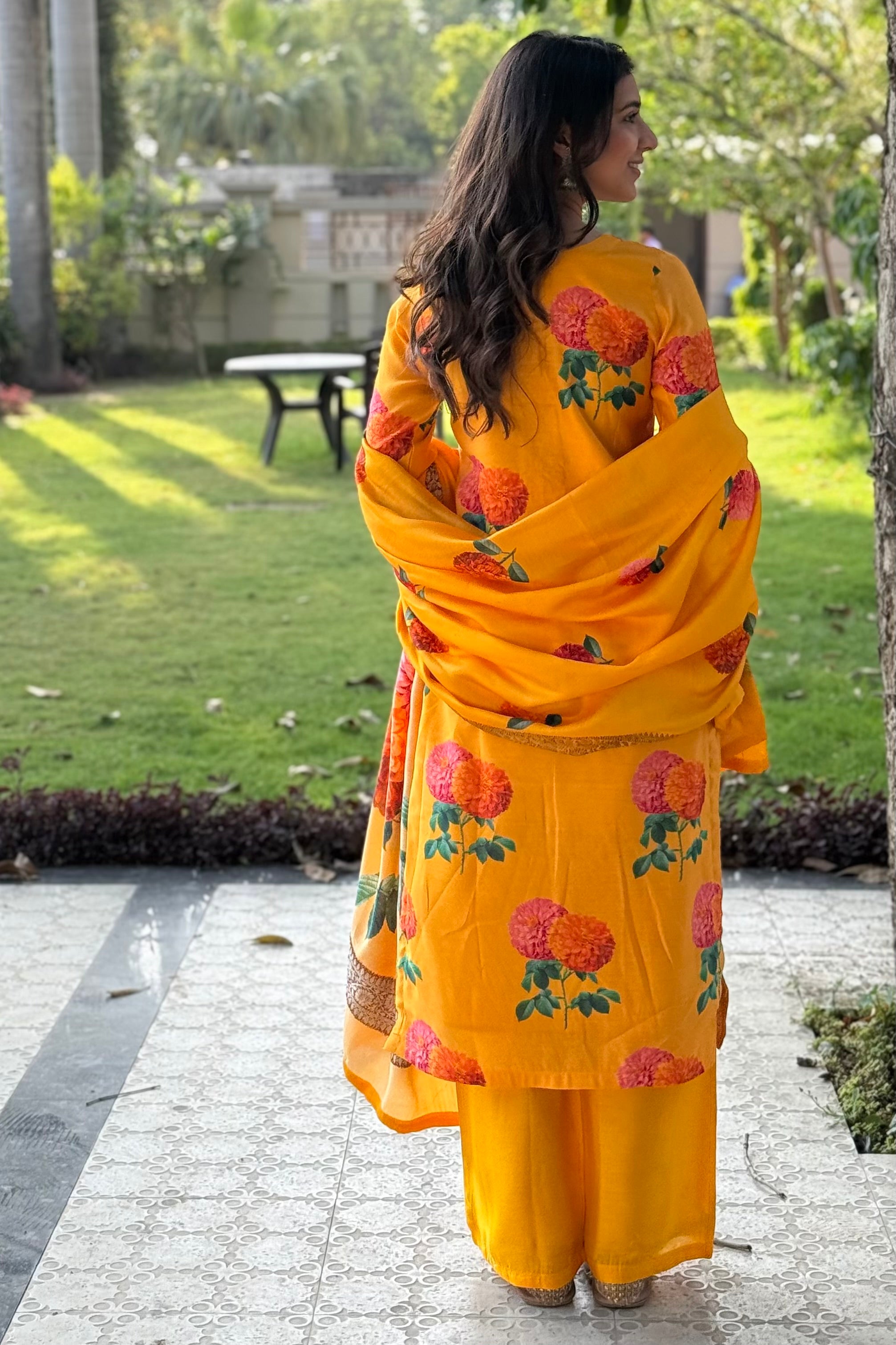 Yellow Floral Chanderi Suit Set | HER-608