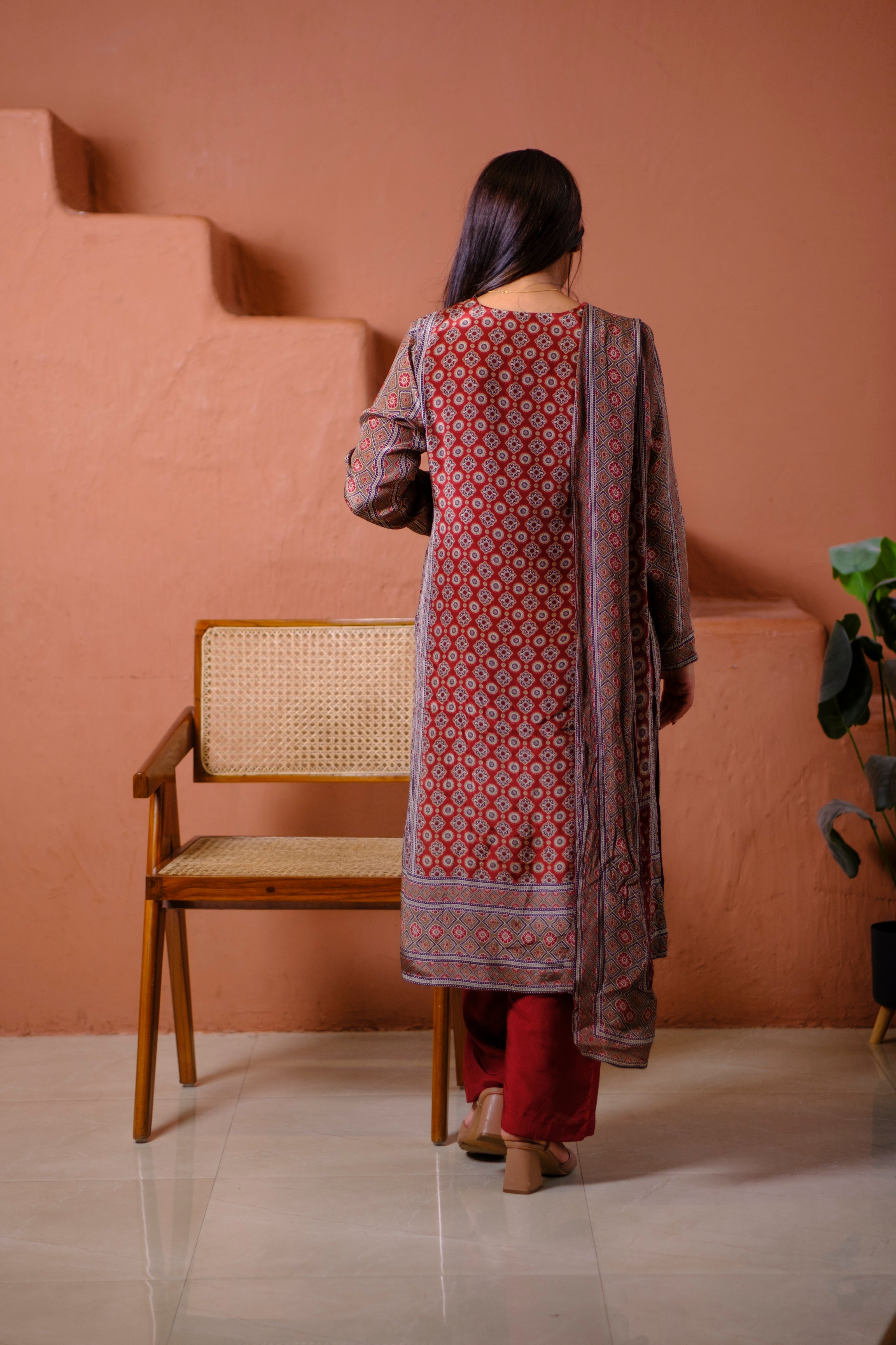 Rust Ajrakh Pure Crepe Suit Set | HER-634 x Navjeet Kaur