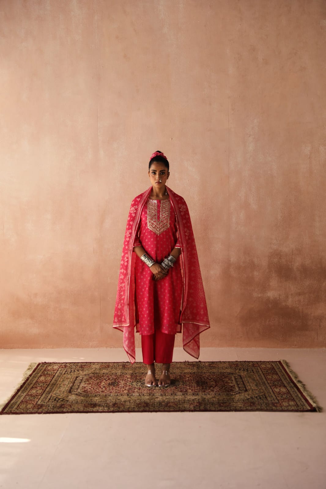 Pink Bandhani Chanderi Suit Set | HER-254