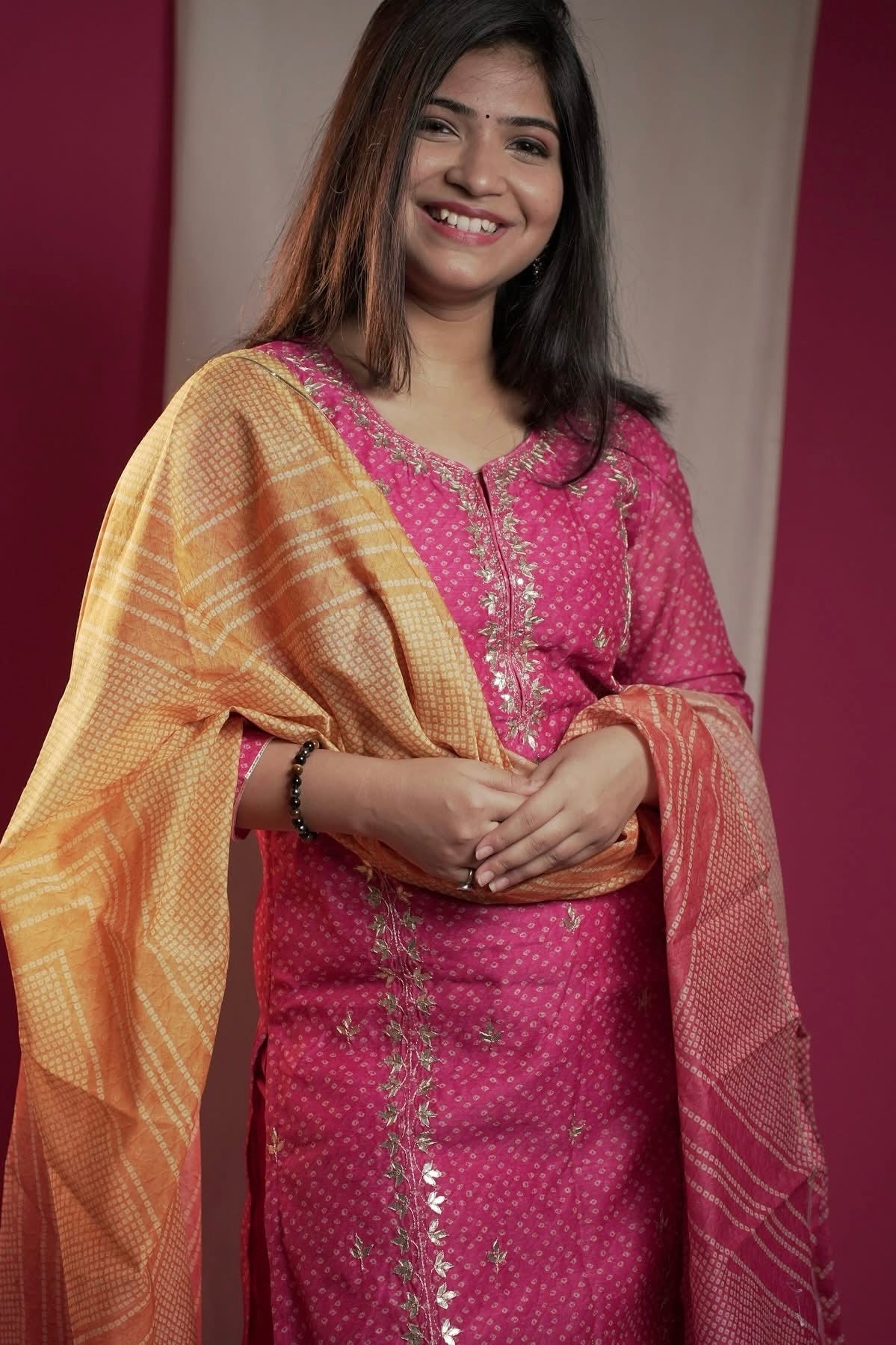 Bandhej Bagh Pink Chanderi Suit Set | HER-299