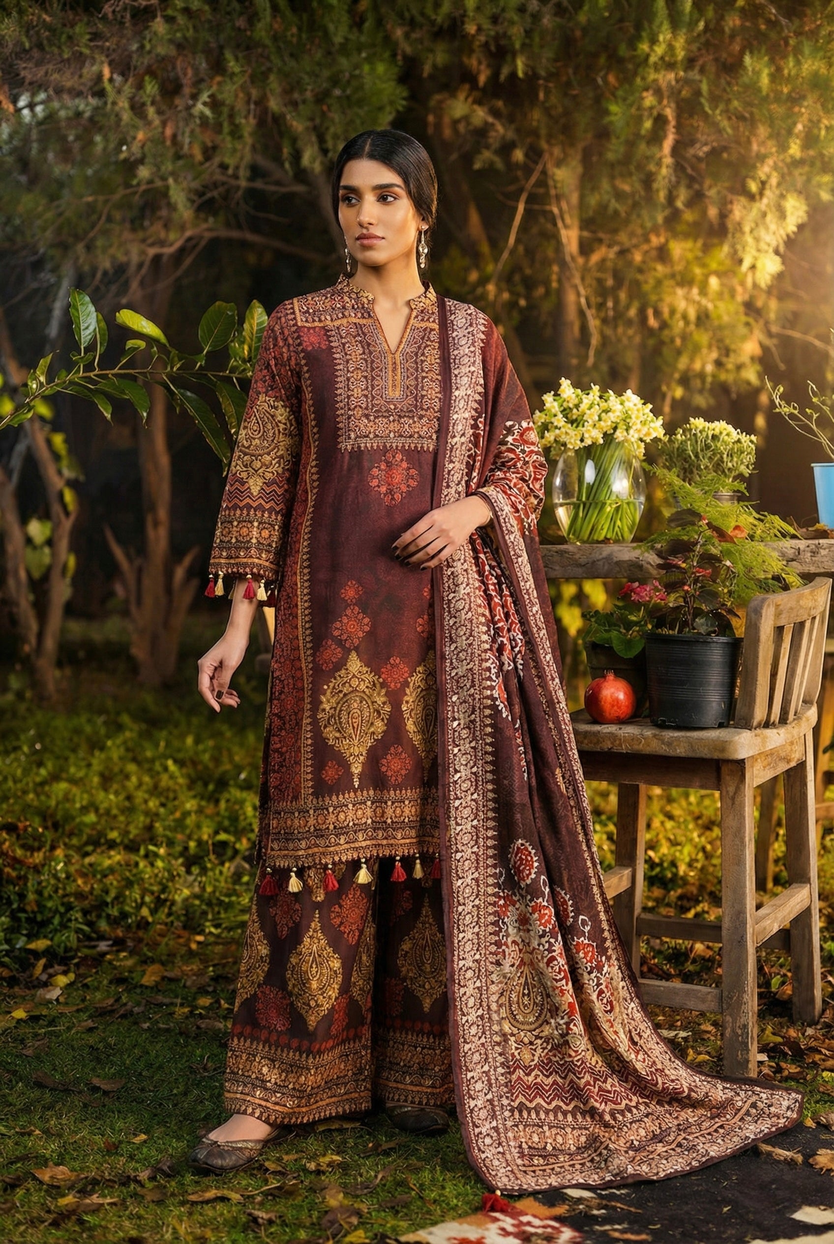 Zarqash Mehroon Heritage Suit Set | HER-746