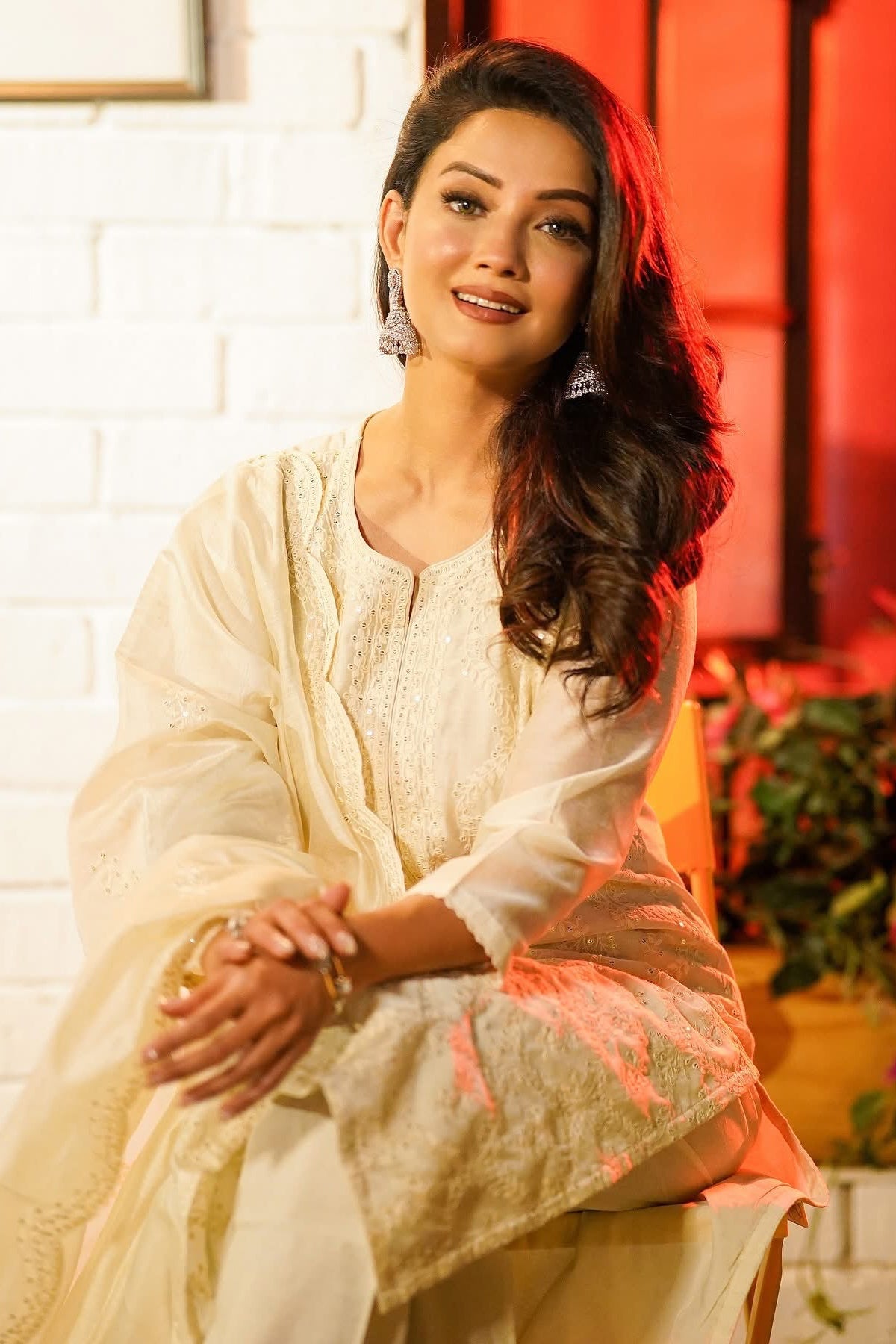 Ziya Off-White Chanderi Suit Set | HER-418