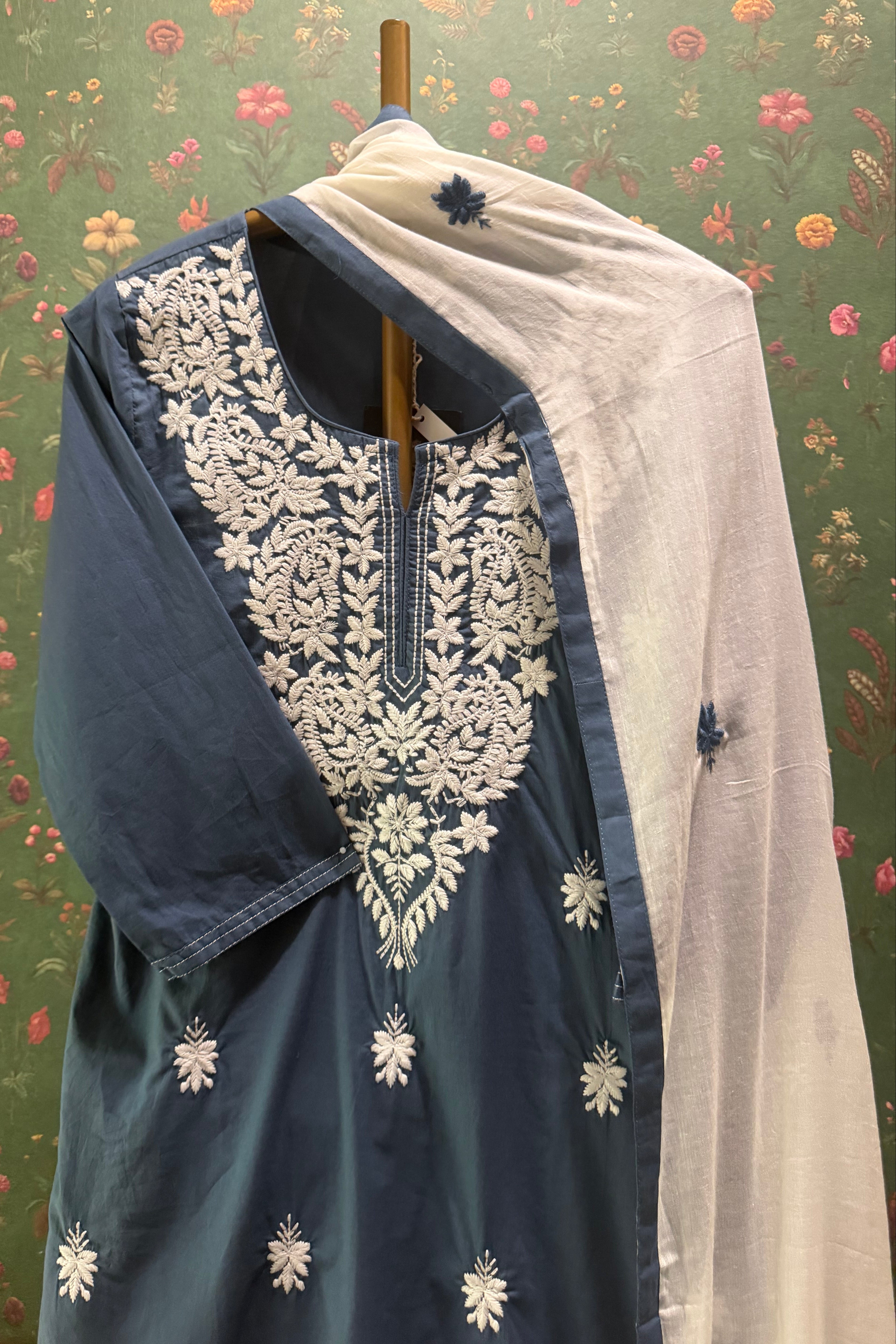 Slate Blue Chikankari Suit Set | HER-703