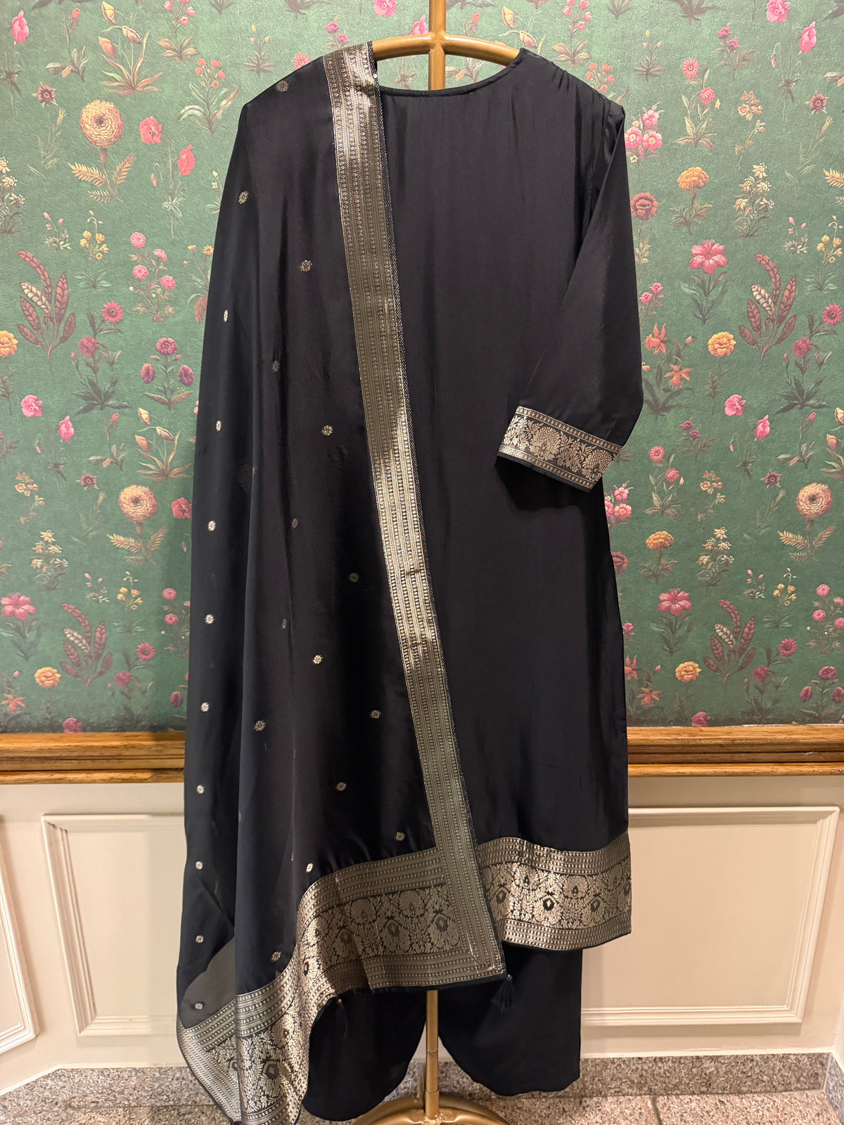 Black Dola Silk Zari Embroidered Suit Set