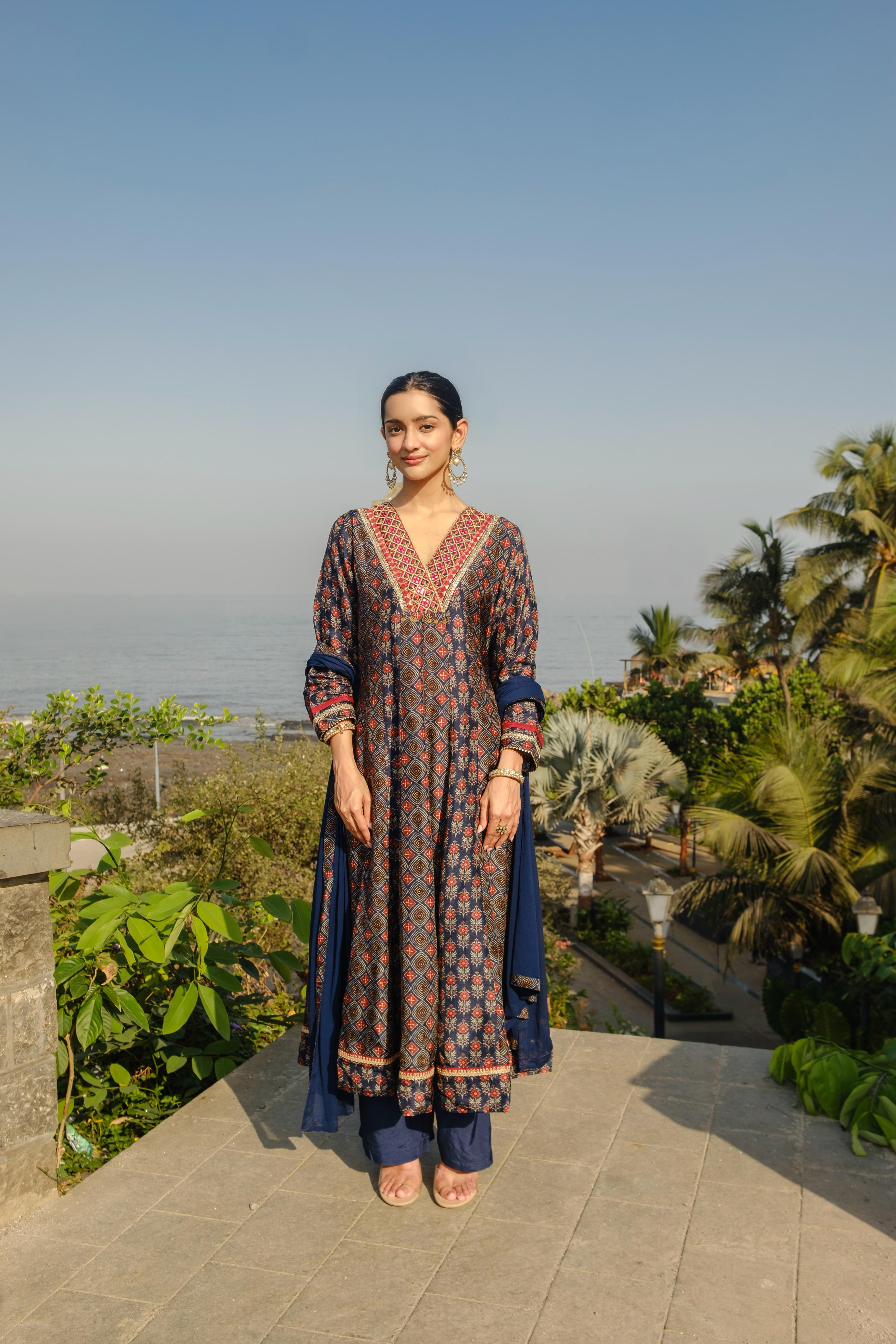 Blue Chanderi Silk A-Line Suit Set | HER-637 x Prachi