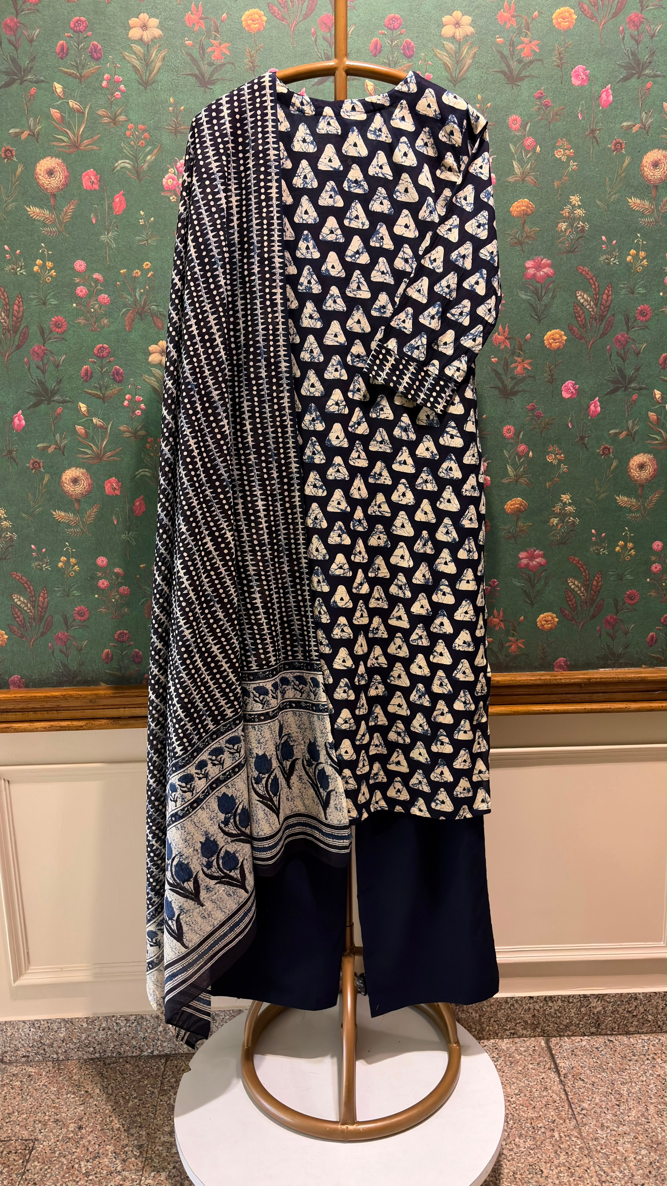 Indigo Blue Batik Printed Cotton Suit Set | HER-675